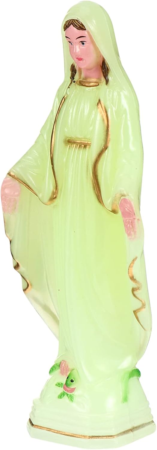 Podświetlana figurka Matki Boskiej Łaskawej, katolicka figurka religijna, jasnożółta dekoracja Matki Boskiej