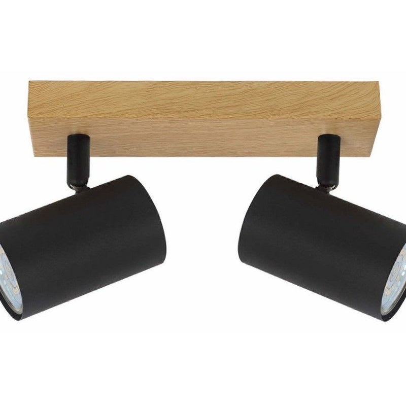 Lampa wisząca Quentin jasne drewno-czarna 2 x GU10 x 15W wym: 12 x 26 x 6 cm Reality