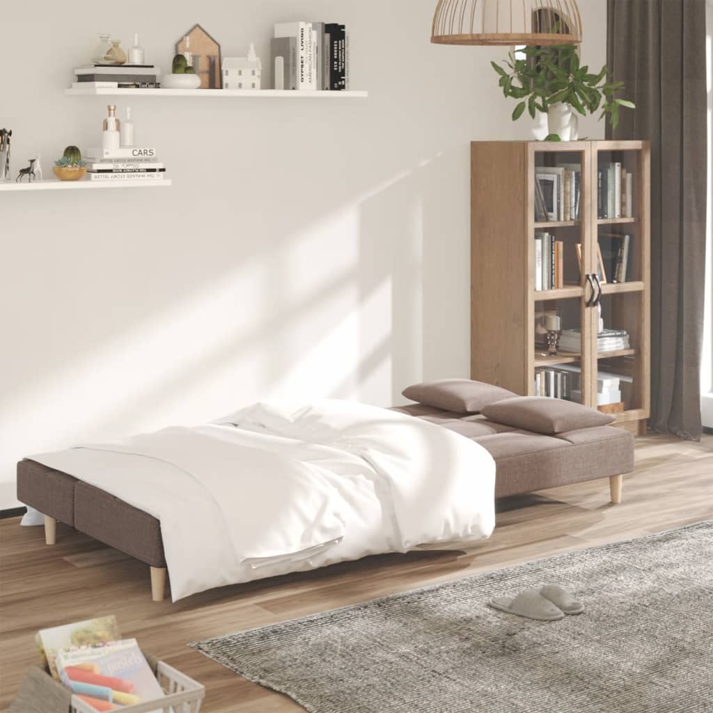2-osobowa kanapa, 2 poduszki, kolor taupe, tapicerowana tkaniną
