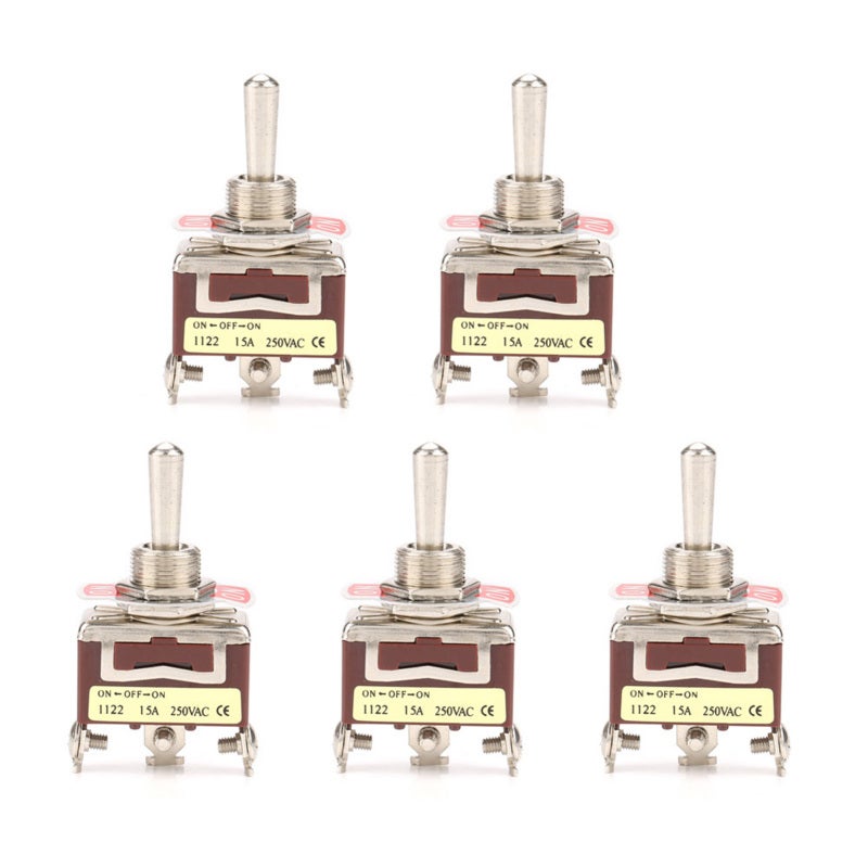 5 szt. przełączników kołyskowych ONOFFON 3-pozycyjnych, 3-stykowych, 12 mm, 15 A, 250 V AC