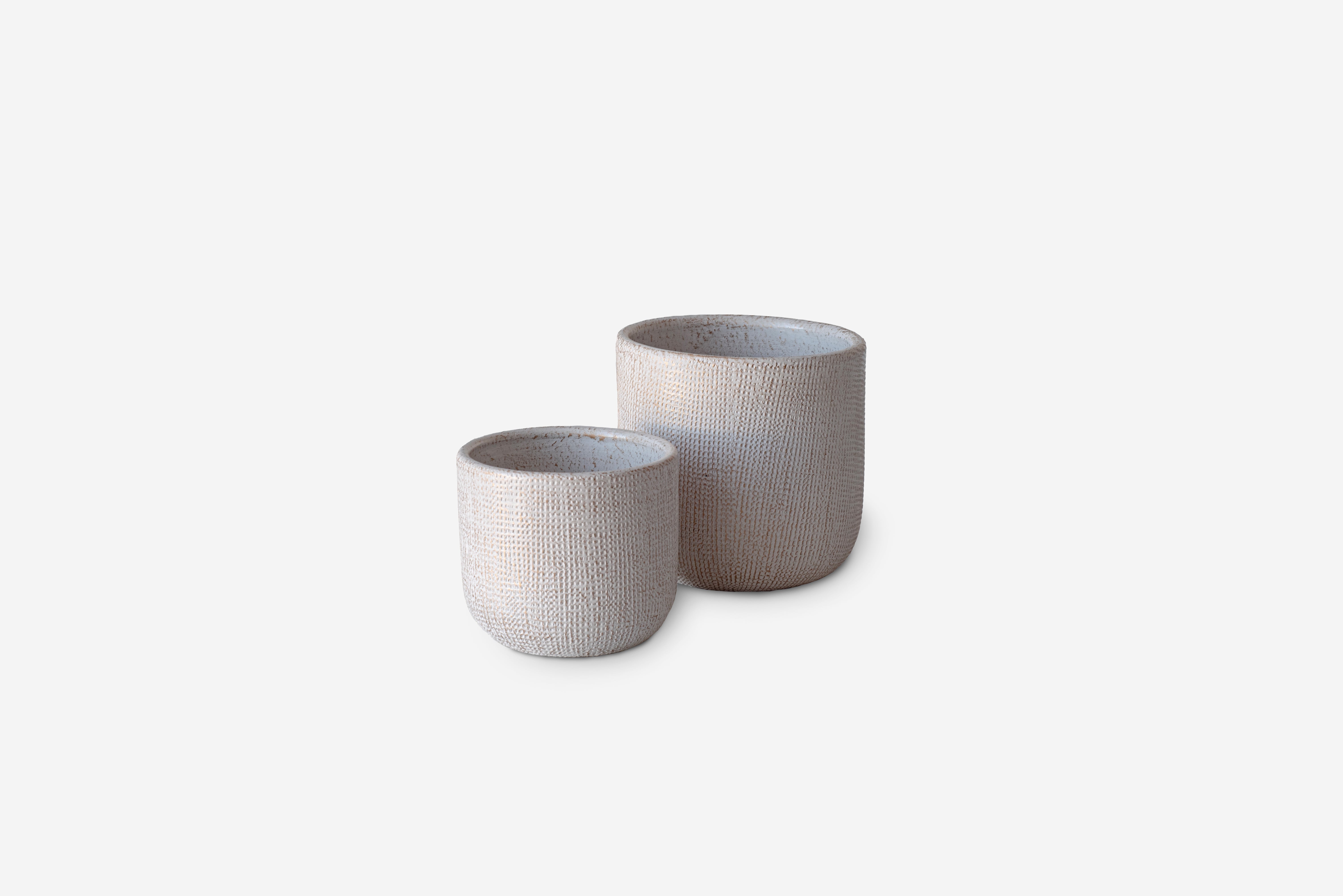 ZESTAW DWÓCH OKRĄGŁYCH BIAŁYCH DONICZK CERAMICZNYCH Ø11X10,5 I Ø8X7,5 CM