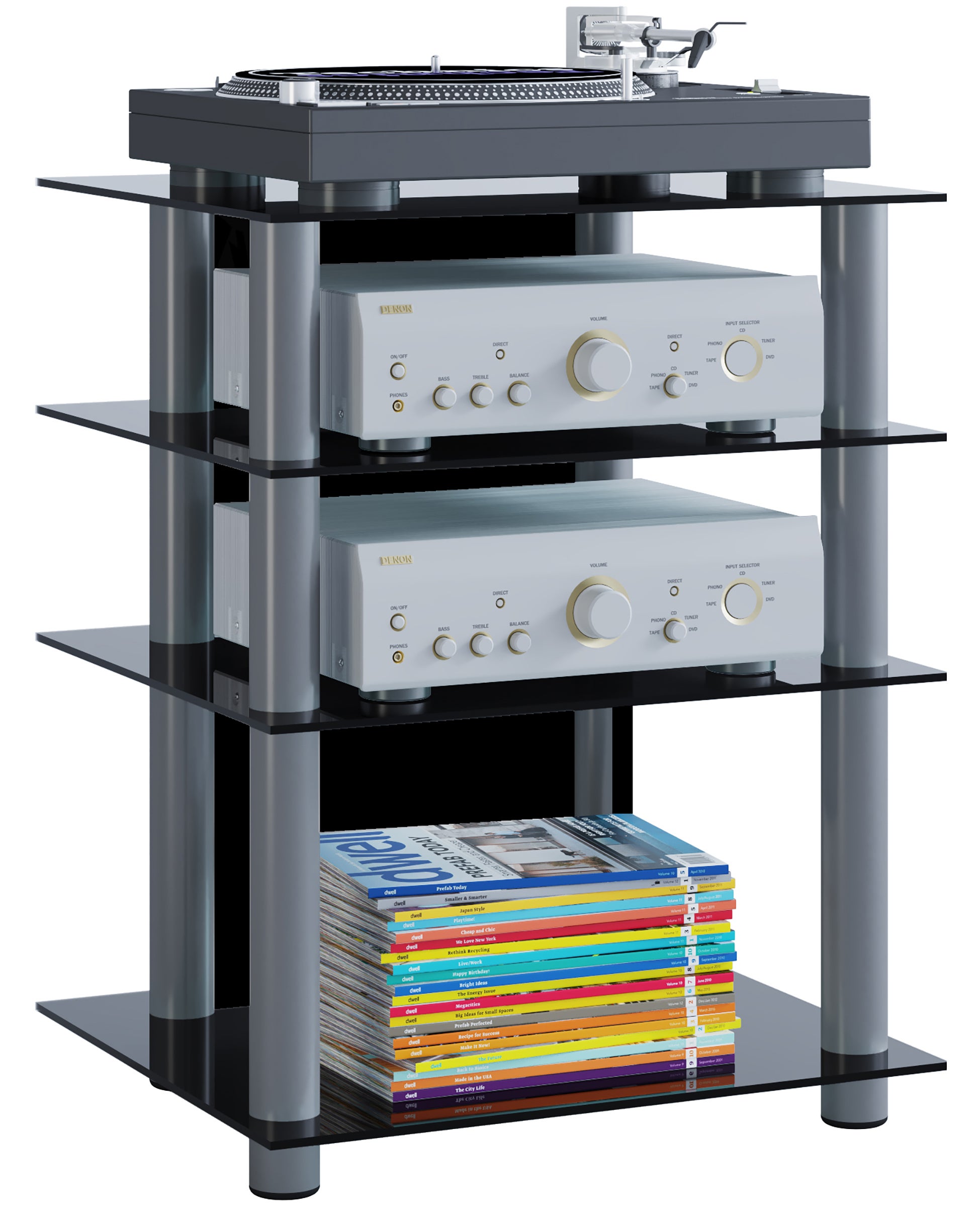 VCM Meble hifi Bilus Czarne szkło H. 70 x B. 59 x T. 48 cm