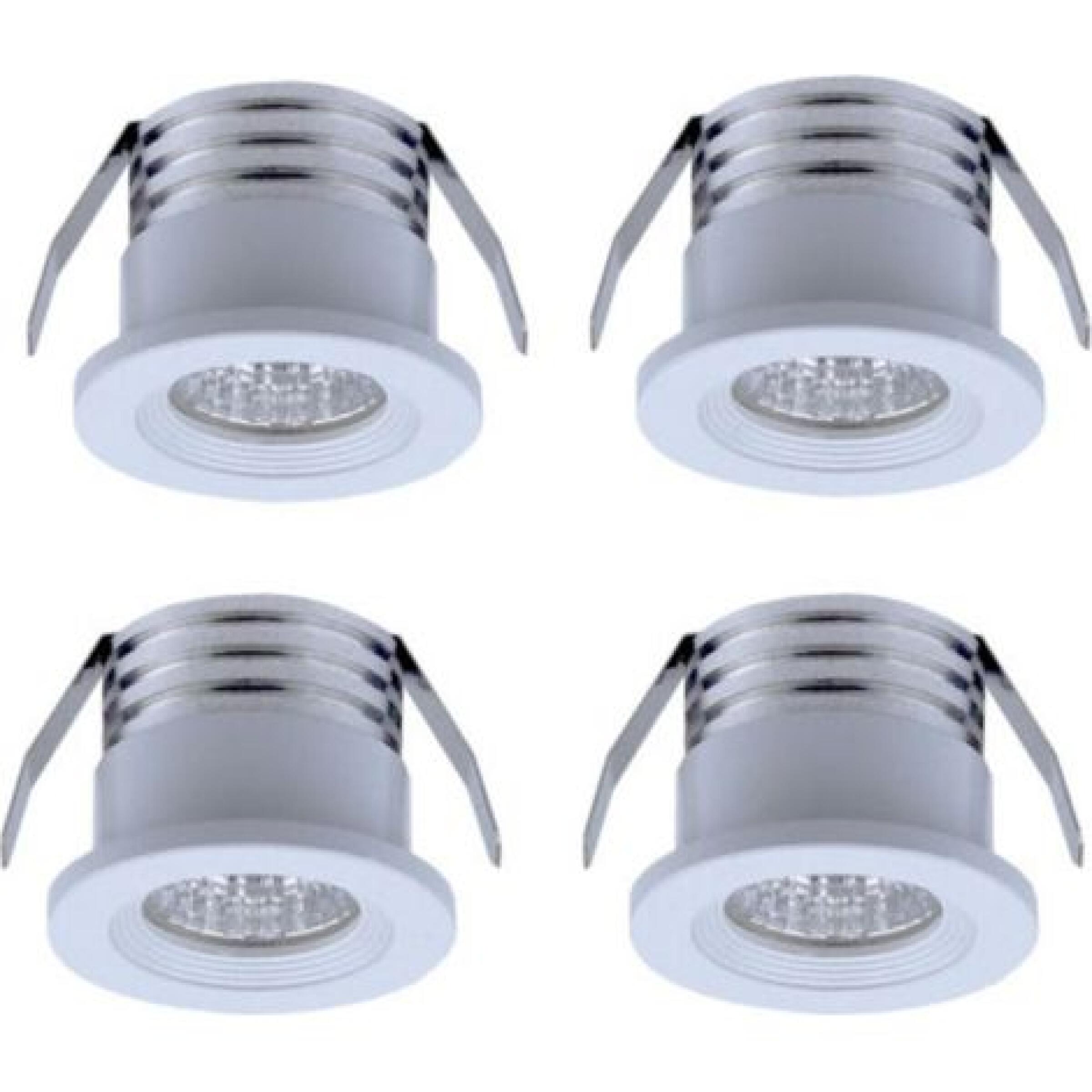 Zestaw 4 mini reflektorków LED 3W do wpuszczania, ciepła biel, oświetlenie kierunkowe