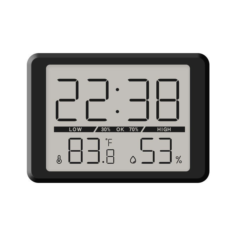 Smukły cyfrowy budzik LCD, do montażu na ścianie, wielofunkcyjny z wyświetlaczem temperatury, 2308, czarny (z podświetleniem)