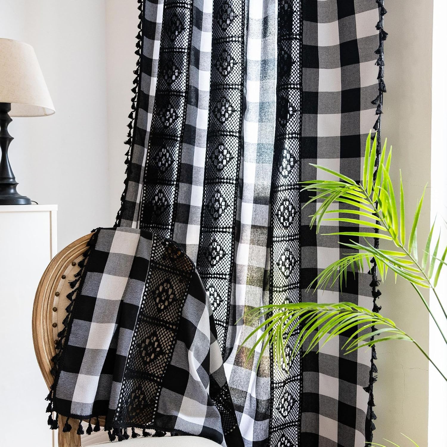 Zasłony z frędzlami, styl boho (150*180cm), 1 sztuka, odpowiednie do sypialni, salonów, pokoi gościnnych itp., montaż na drążku.