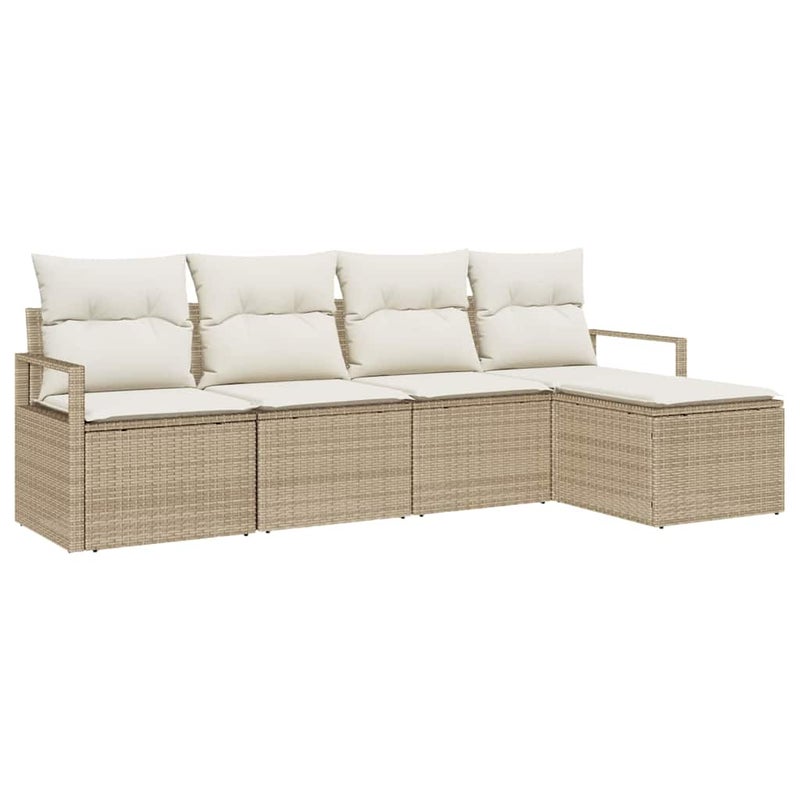 Conjunto de Sofás com almofada 5 pcs Bege e Creme vime PE