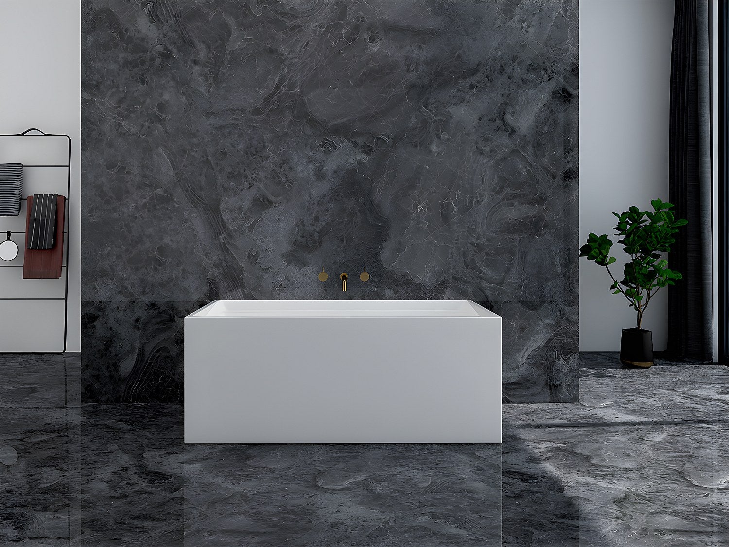 Wanna wolnostojąca prostokątna – 232 l – 150 × 75 × 60 cm (dł. × szer. × wys.) – kolor biały – akrylowa - ASPIUS