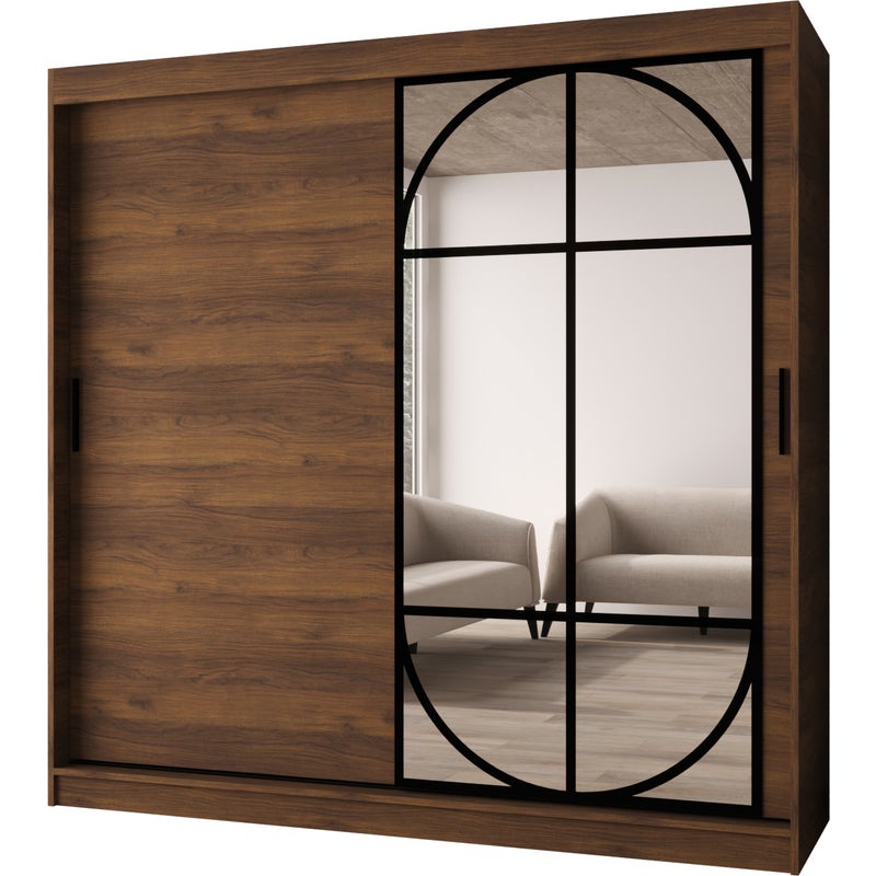 Szafa przesuwna z lustrem LUGO 200 x 62 x 200 orzech + u. czarny