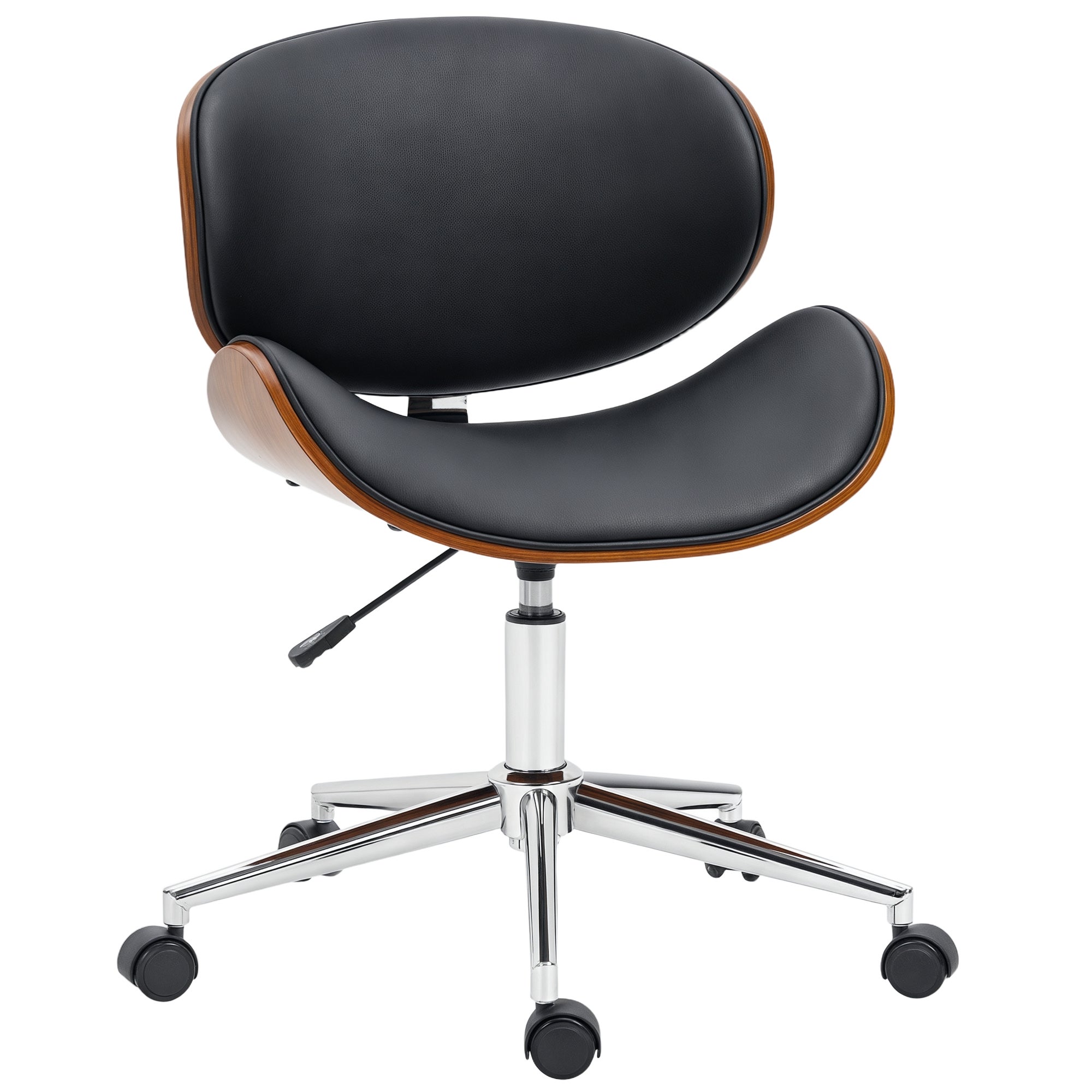 Krzesło biurowe w stylu vintage, regulowane pod względem wysokości, obrotowe o 360°, drewno topolowe, tapicerka syntetyczna, 53 x 53 x 77-87 cm