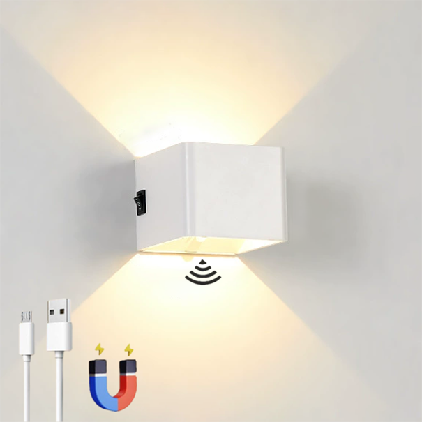 Ładowalna lampa ścienna LED z czujnikiem ruchu, bezprzewodowa magnetyczna lampa ścienna, 2 tryby oświetlenia, biała