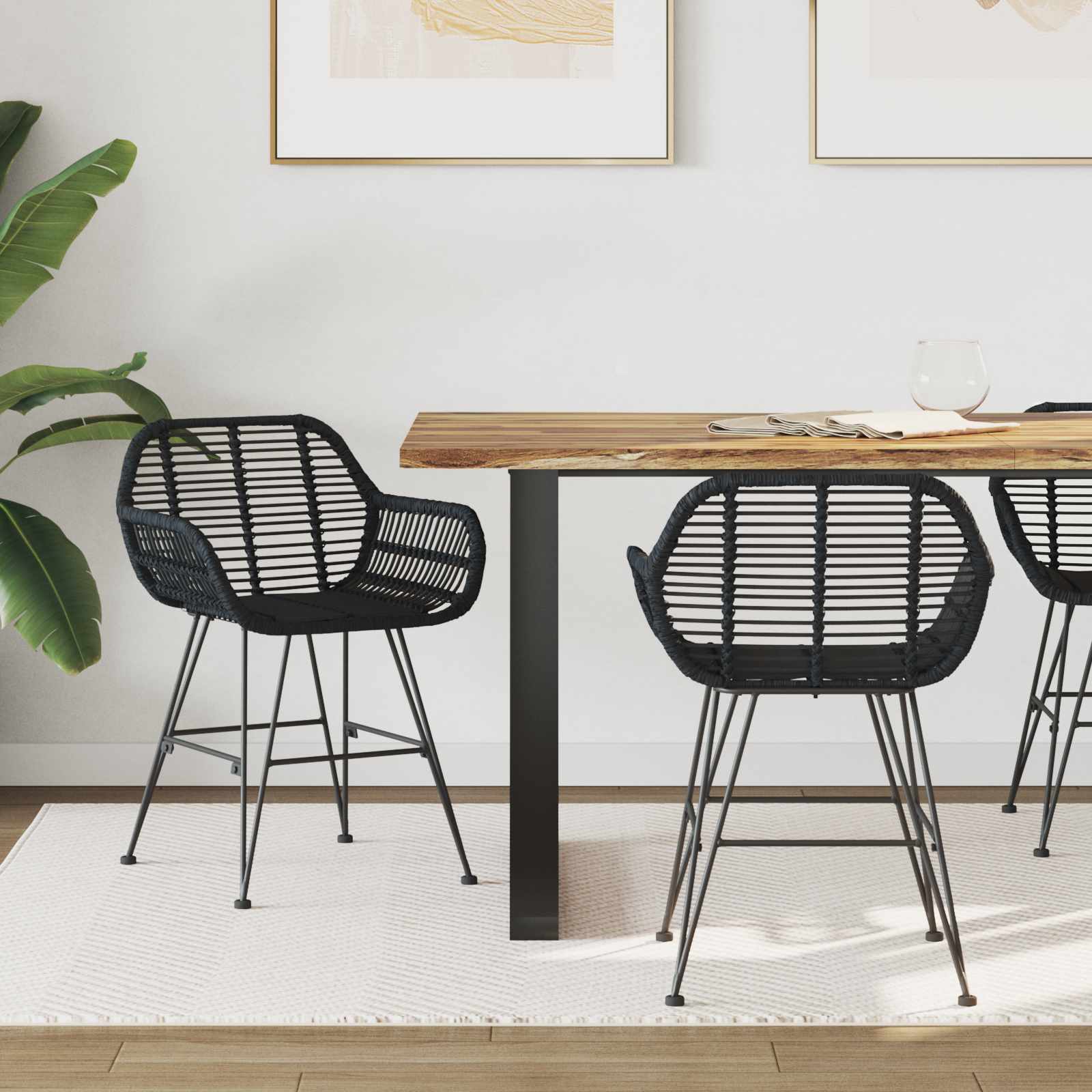 Krzesło jadalniane 2 pcs Rattan i żelazo Czarny 55 x 50 x 74 cm vidaXL