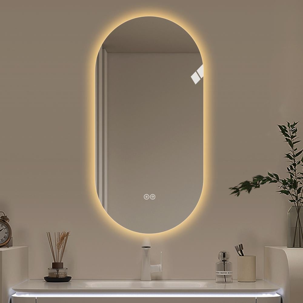 Inteligentne lustro LED 60x120 cm, ekran dotykowy, przeciwmgielne, 3 barwy światła, ściemniacz, odporne na stłuczenie, montaż ścienny
