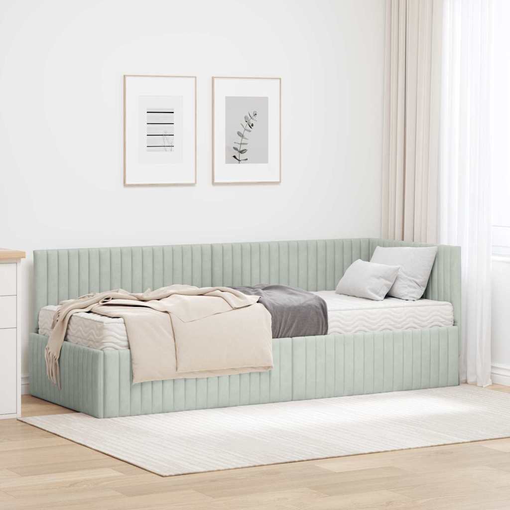 Rama Łóżka Narożnego z Materacem 2 pcs Jasnoszary Aksamit vidaXL
