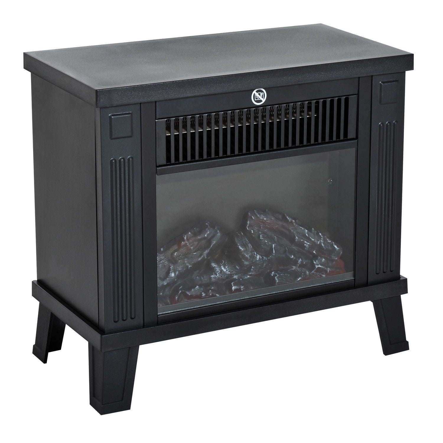 Kominek elektryczny wolnostojący z efektem płomienia, 600/1200 W, metalowy, czarny, 34 x 17 x 31 cm