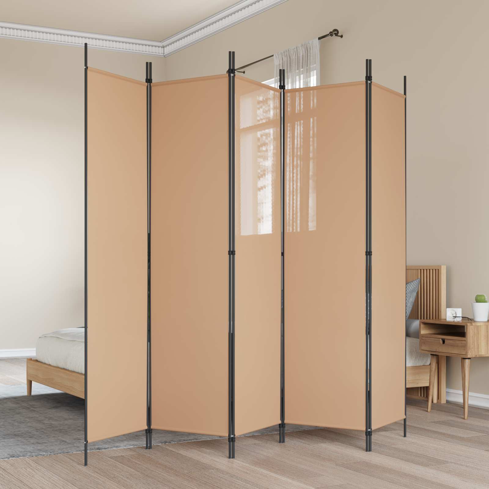 5-panelowy parawan Beżowy 250 x 200 cm tkanina vidaXL
