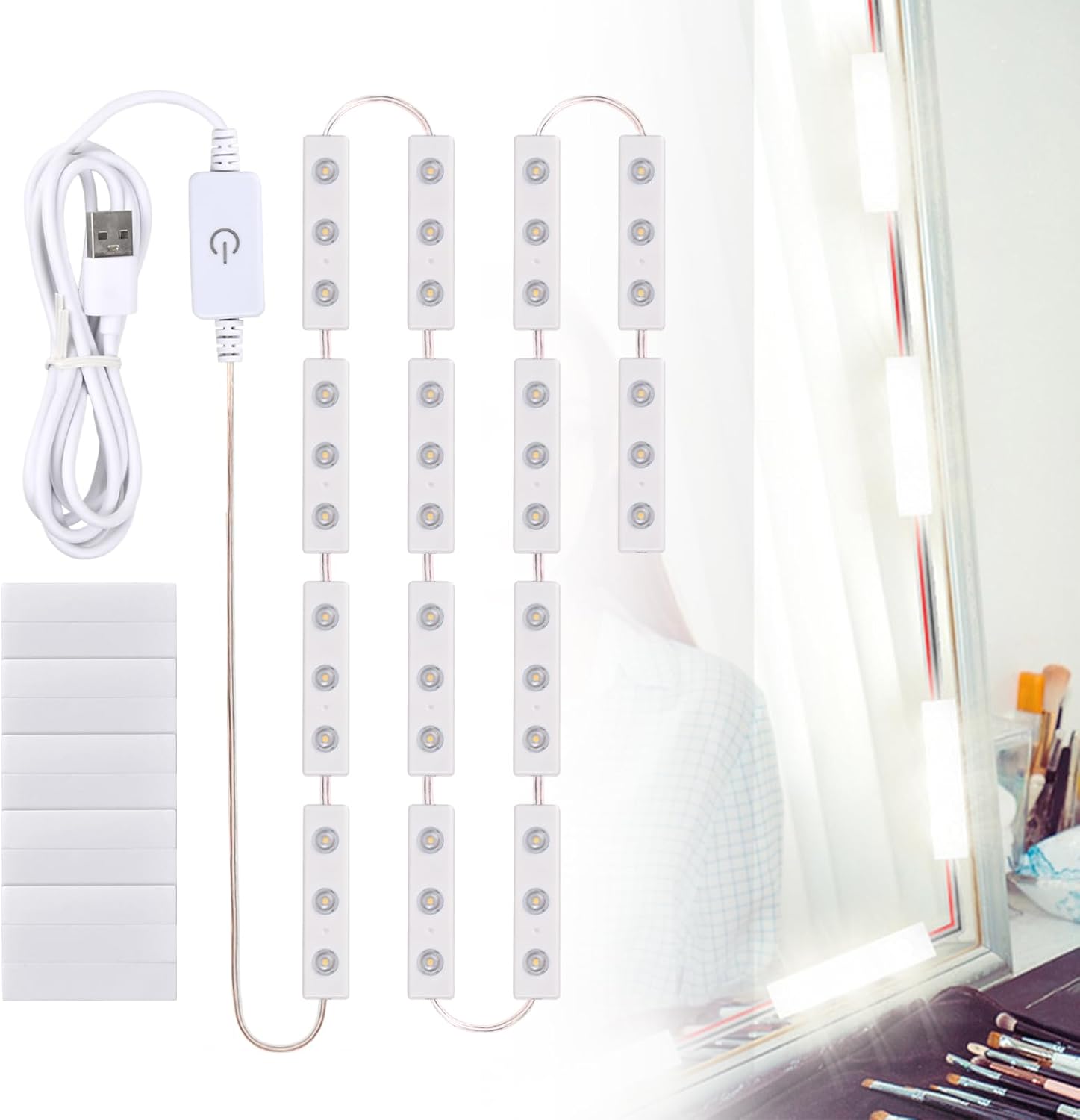 Ściemnialna lampa LED do lustra, lampa do lustra toaletkowego, idealnie ukryte kable USB, lampka kosmetyczna USB do toaletki, lampki do makijażu, do ł