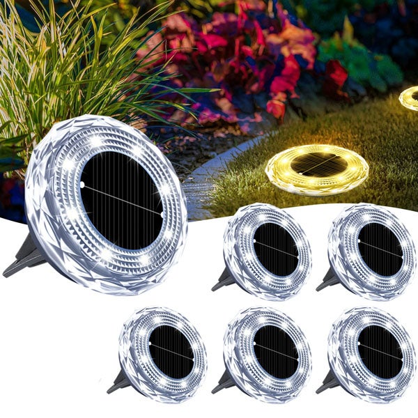 Zestaw 6 zewnętrznych lamp solarnych, wodoodporne lampy solarne, LED, dekoracyjne ciepłe światło ogrodowe