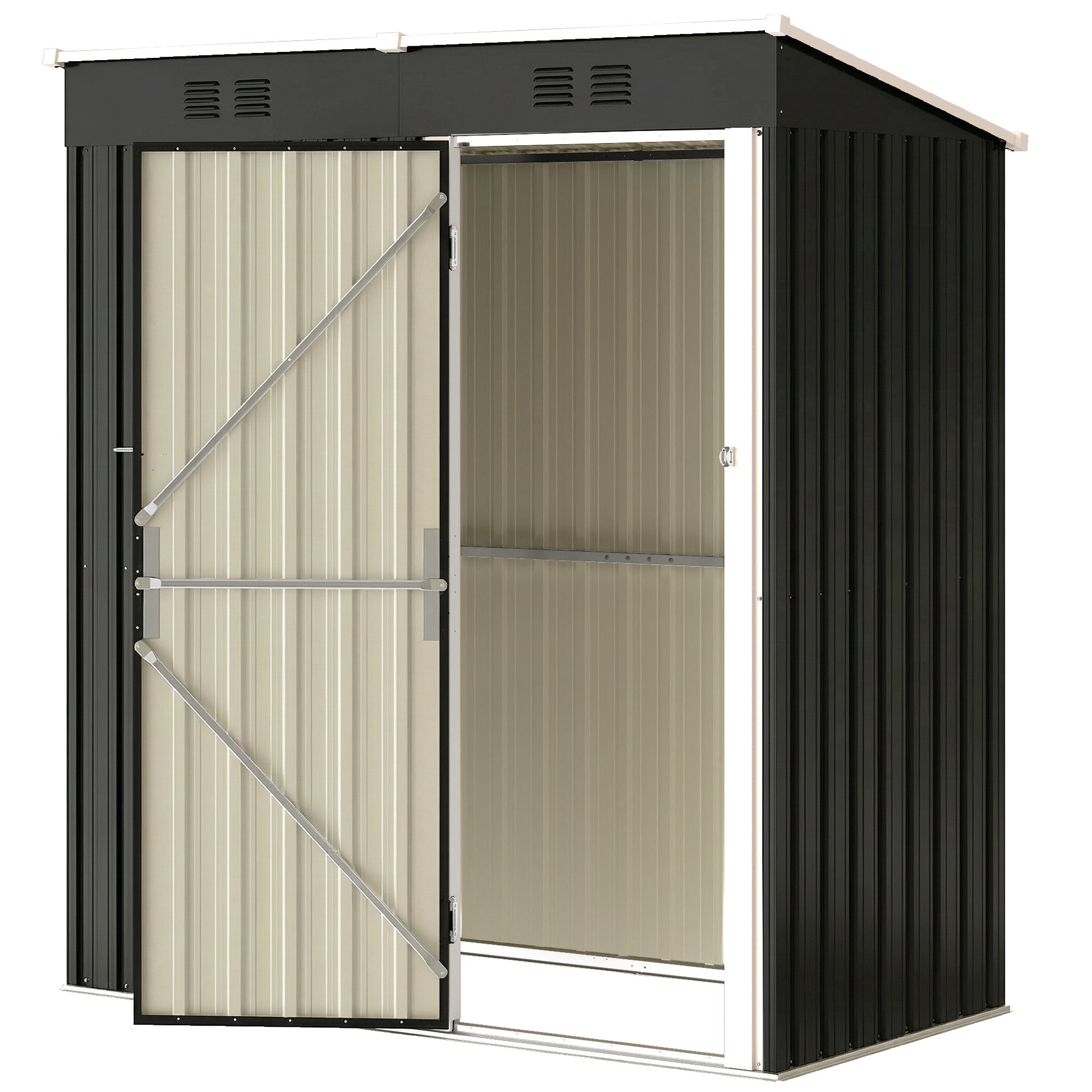Domek ogrodowy metalowy, 1,37 m², zamykany, wentylowany, dach jednospadowy, 163 x 90 x 179 cm