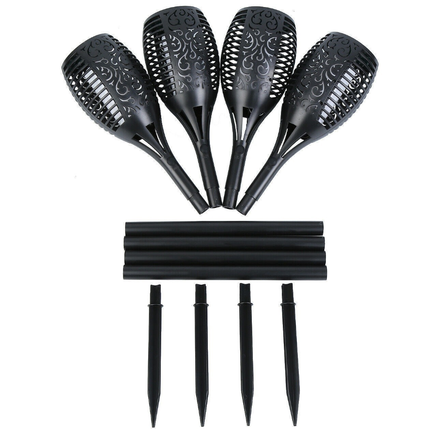 Lampy solarne z płomieniem - Zestaw 4 lamp ogrodowych solarnych, wodoodpornych IP44, lampy ręczne LED do ogrodu, alei - Automatyczne