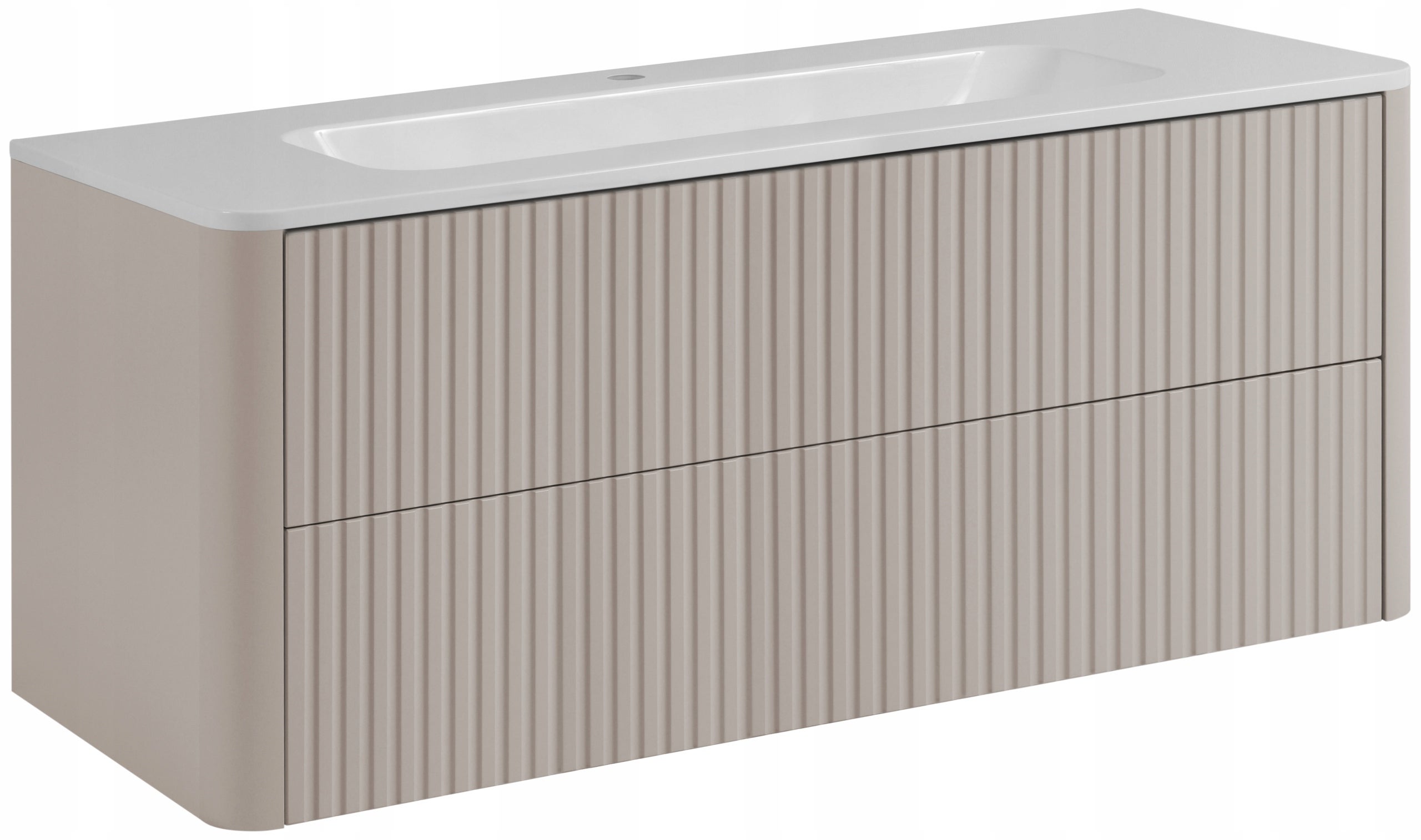 Szafka łazienkowa LINEA 120 cm kaszmir ryflowana wisząca z umywalką