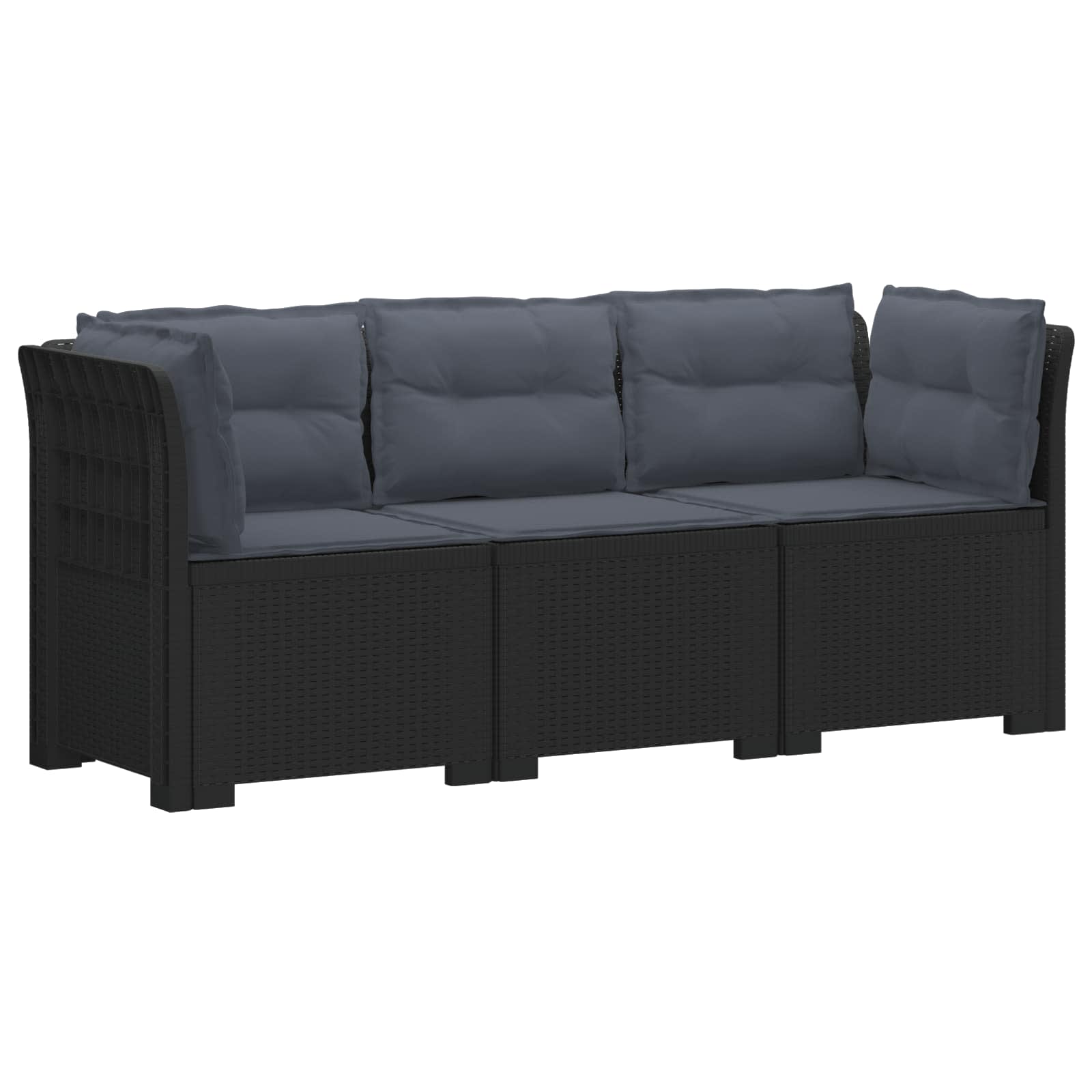 Sofa Ogrodowa Modułowa 3-Osobowa Plastikowa Antracytowa z Poduszkami