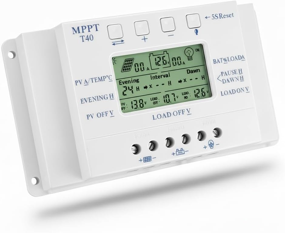 Automatyczny kontroler wyświetlacza LCD z regulatorem ładowania słonecznego MPPT T40 40A 12V 24V z podwójnym sterowaniem czasowym ładowania
