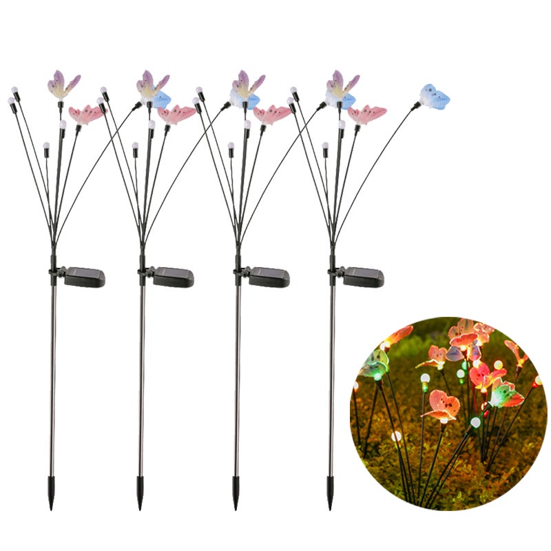 Zestaw 4 solarnych lamp ogrodowych, 7LED wodoodporna dekoracja ogrodowa na zewnątrz, lampa solarna z motylem i świetlikiem do dekoracji świątecznych