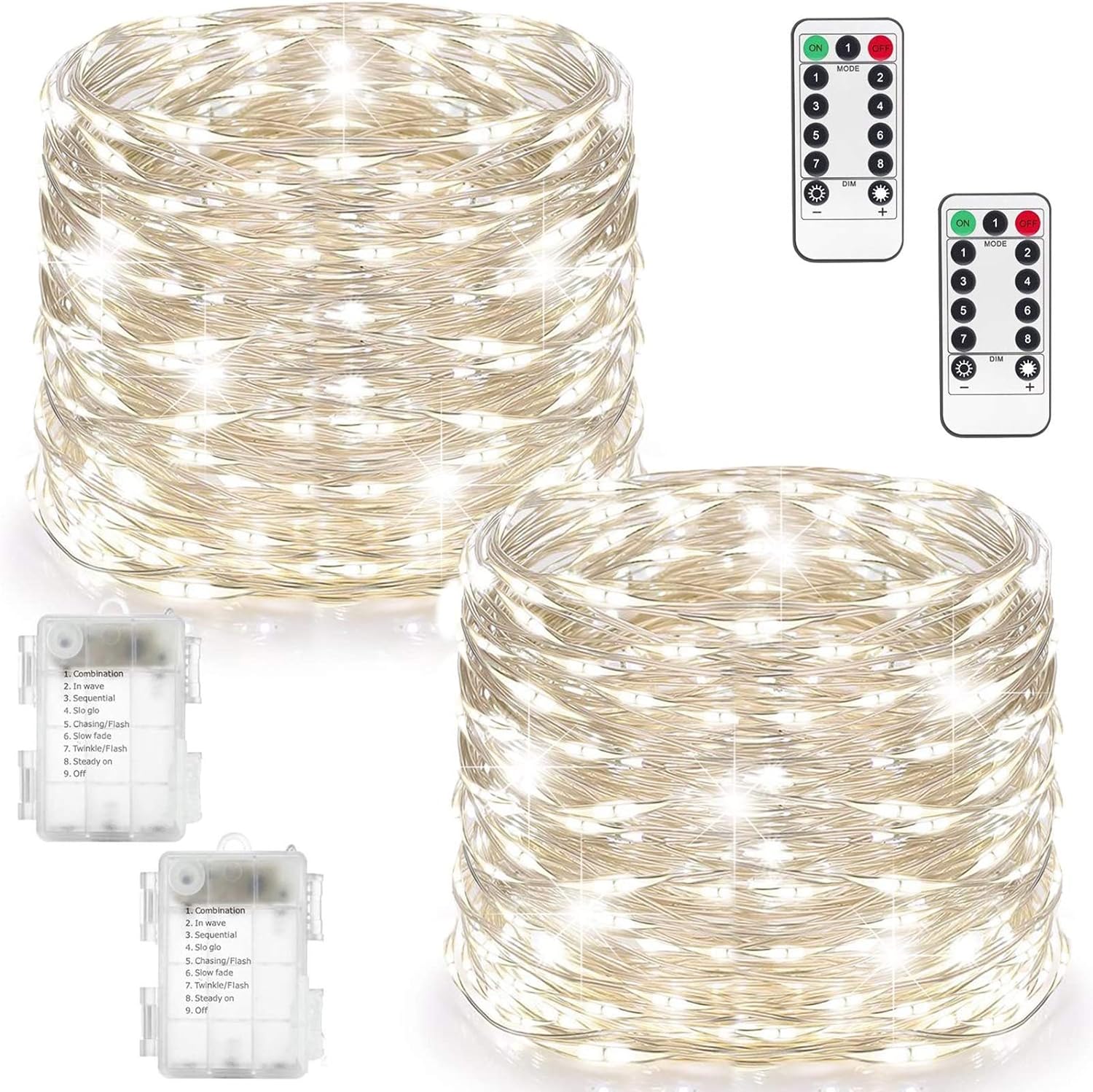 Girlanda Świąteczna Wewnętrzna [Zestaw 2], 10M 100LED Girlanda LED na Baterie do Wewnątrz i na Zewnątrz Dekoracja Światło Fairy Lights (Biały)