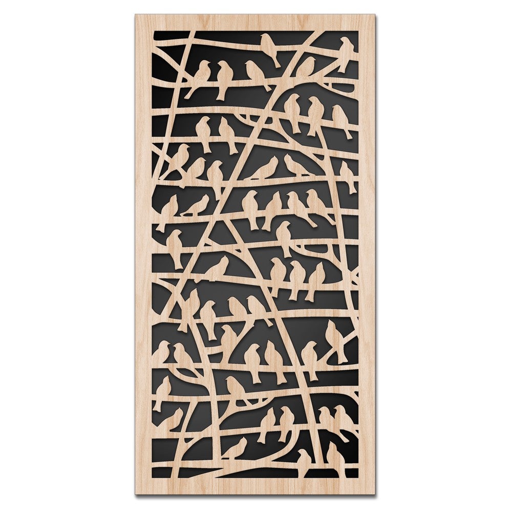 PTAKI - Obraz dekoracyjny wycinany laserowo z kompozytu drewna i PVC, 70x140 cm
