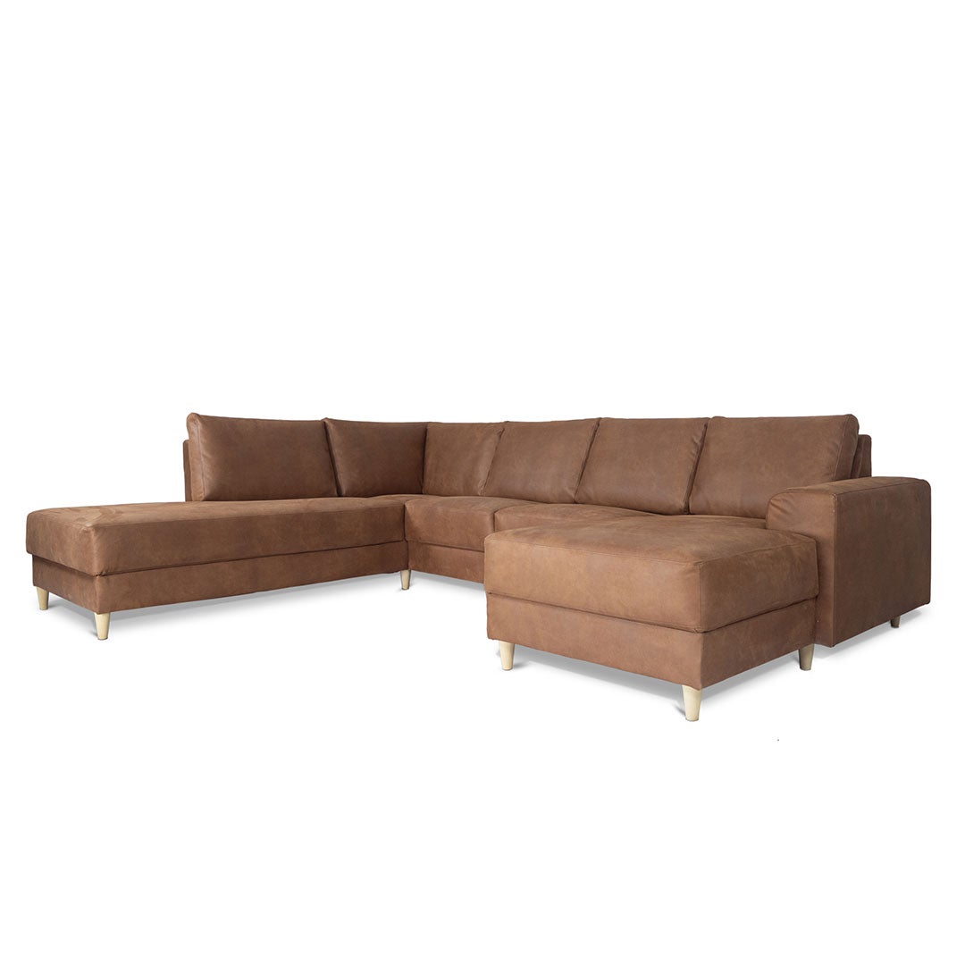 Nordic sofa U zwrócony w lewo kolorzekoniaku skóra.