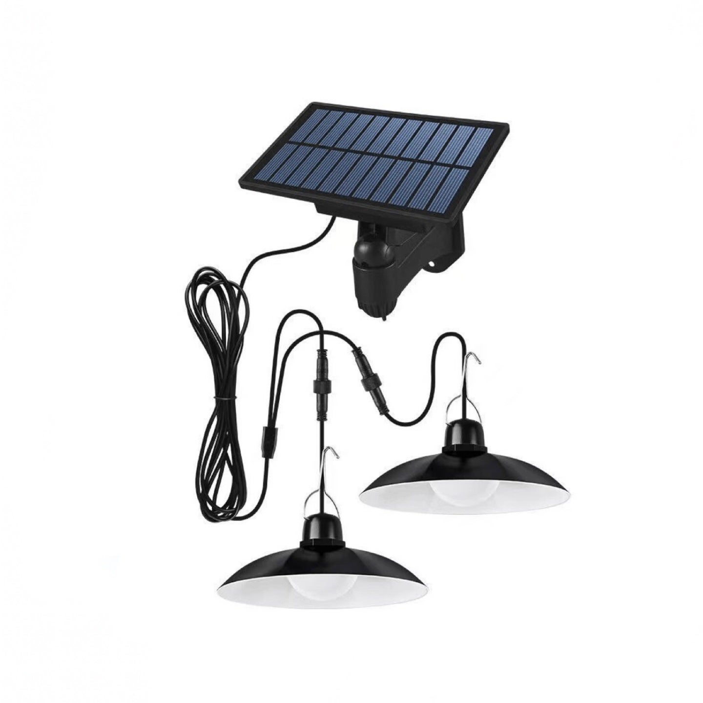 Podwójna Lampa Wisząca Solarna LED Czarny Metalowy Klosz Zimna Biel Pilot Zdalnego Sterowania Czas Pracy Wodoodporna Idealna na Taras do Ogrodu