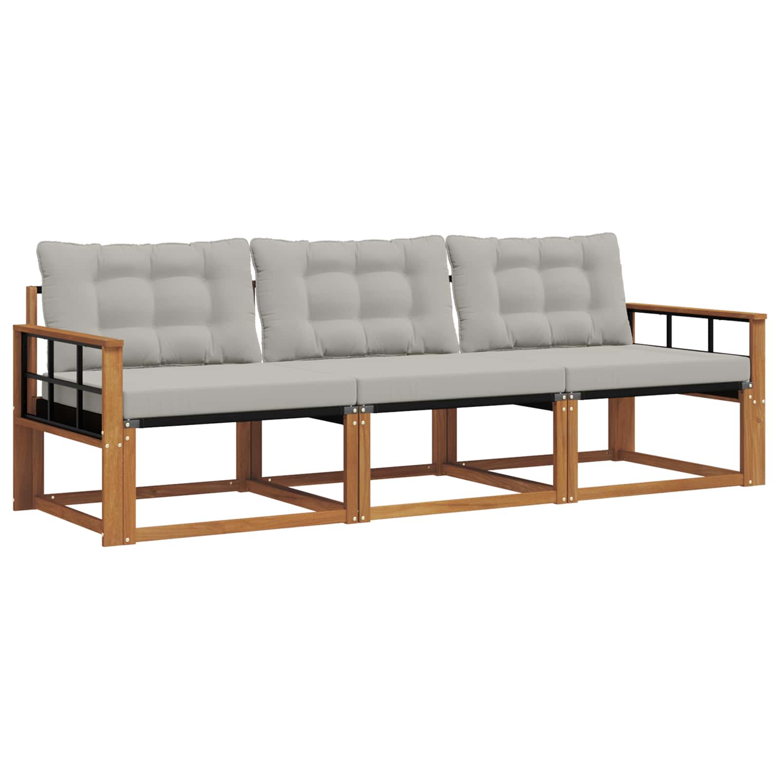 Sofa Ogrodowa Modułowa 3-Osobowa Drewniana z Szarymi Poduszkami na Taras