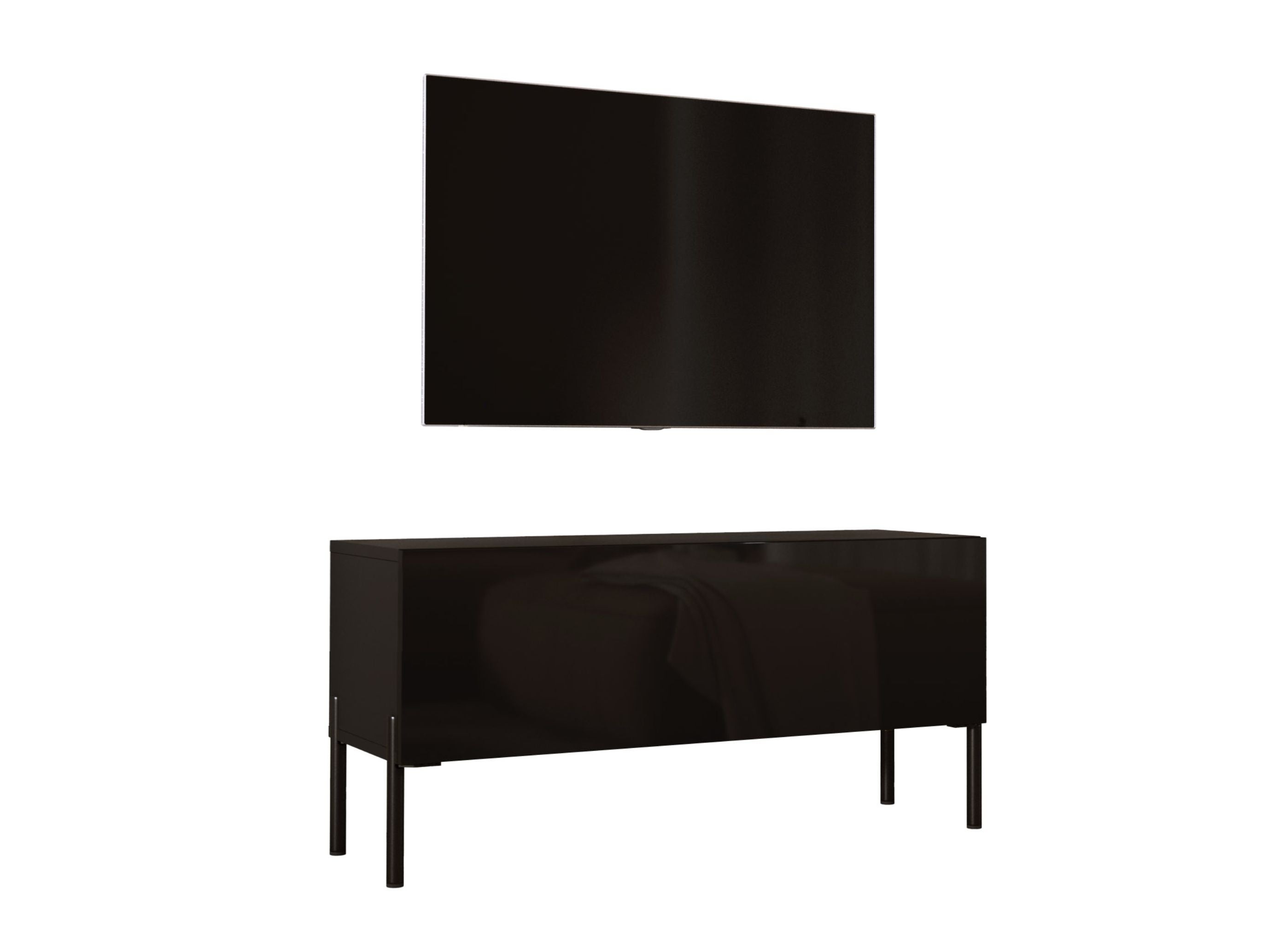 Szafka RTV: Czarny Mat, czarne nogi, 100 x 52 x 32 cm