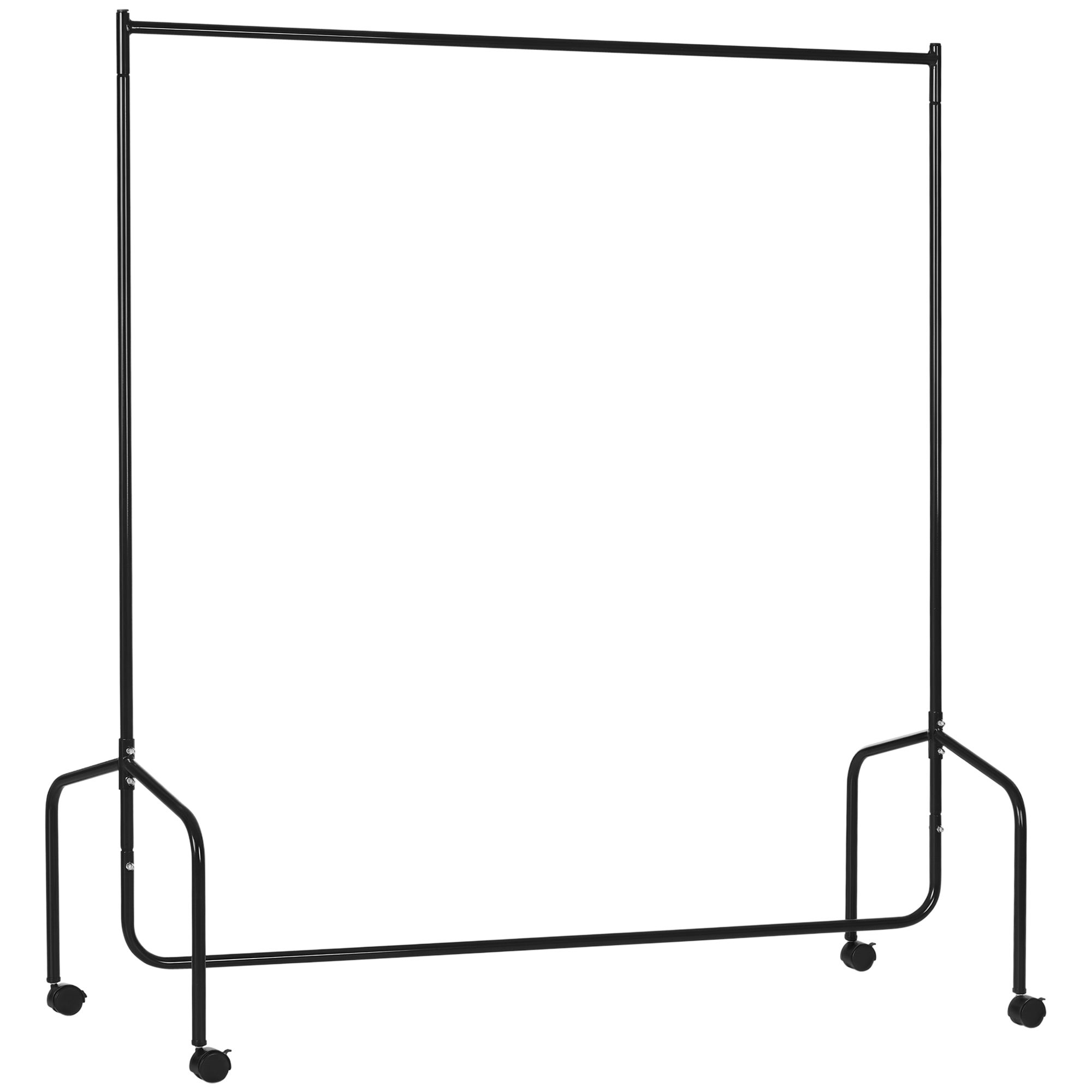 Wieszak na ubrania z kółkami, metalowy wieszak na ubrania do przedpokoju i sypialni, 150x60x170 cm, czarny