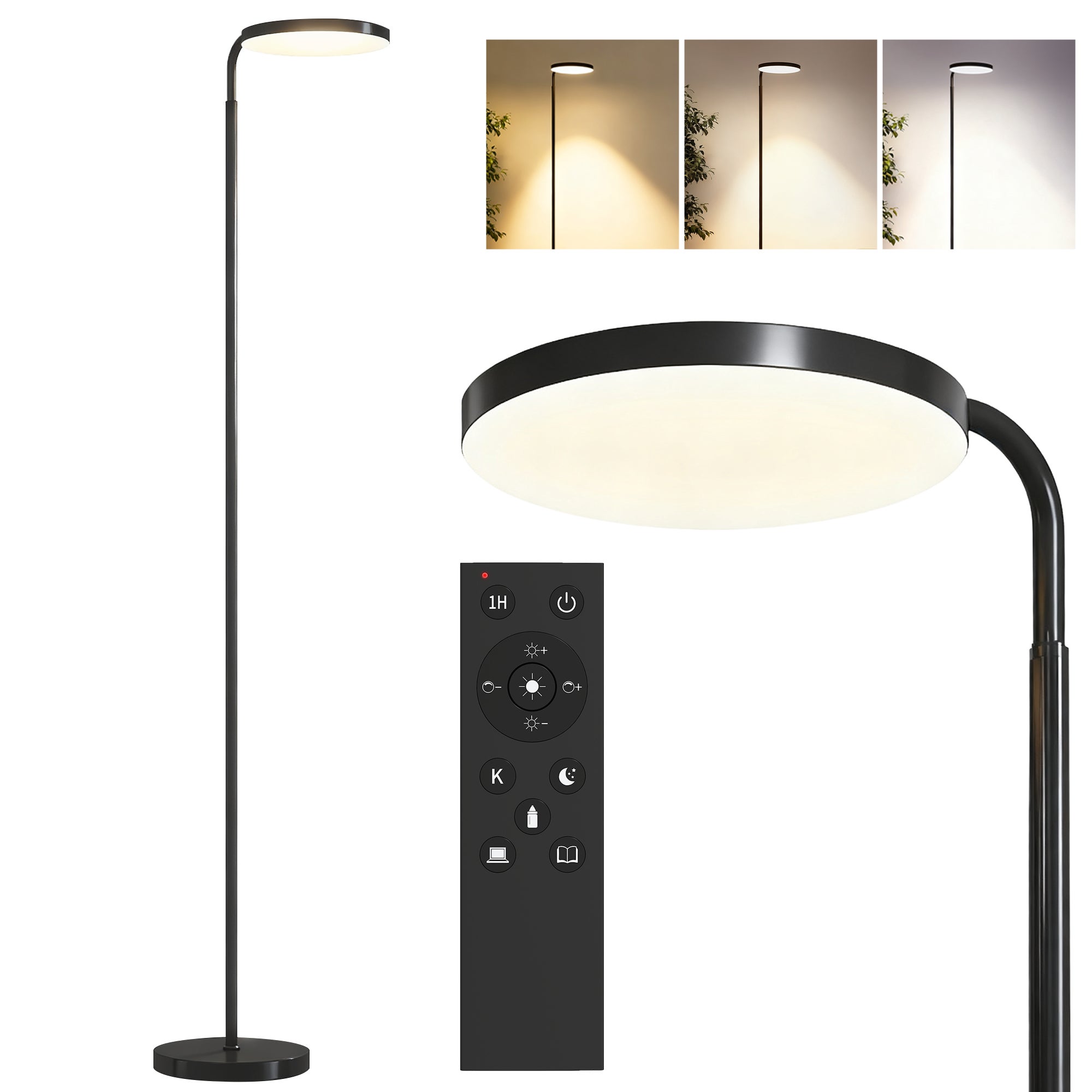 Lampa stojąca LED, ściemnialna, głowica obrotowa 350°, pilot magnetyczny, 41x25x177 cm, czarna