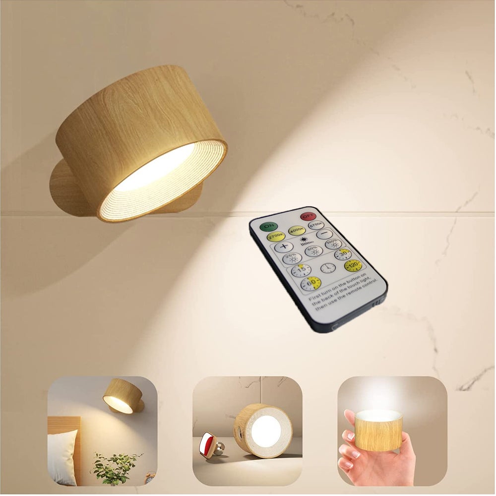 Kinkiet Wewnętrzny 1 szt., Bezprzewodowa Lampa Ścienna USB, Lampa Nocna Ścienna ze Ściemnianiem, Obrotowa o 360° i Pilot