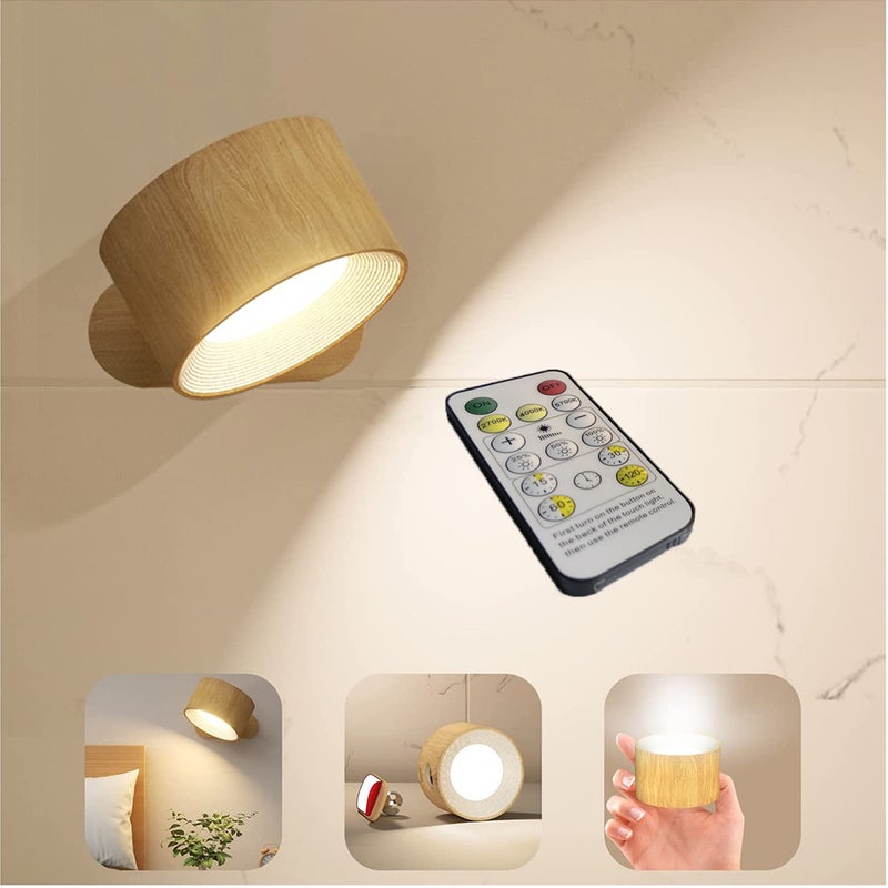 Kinkiet Wewnętrzny 1 szt., Bezprzewodowa Lampa Ścienna USB, Lampa Nocna Ścienna ze Ściemnianiem, Obrotowa o 360° i Pilot