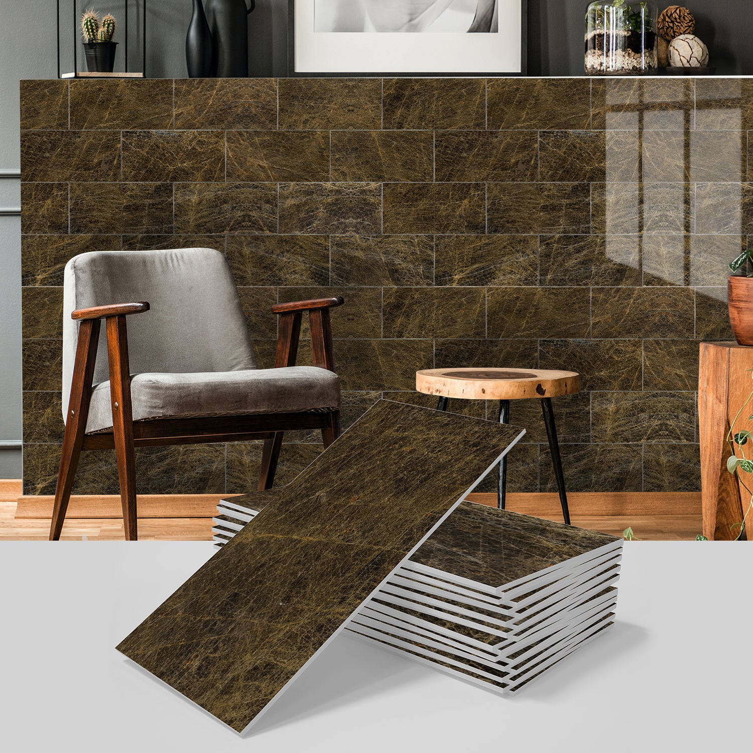Zestaw 16 samoprzylepnych paneli ściennych, wodoodporne płytki ścienne PCV do backsplash, naklejki ścienne 3D, 20,32 x 10,16 cm