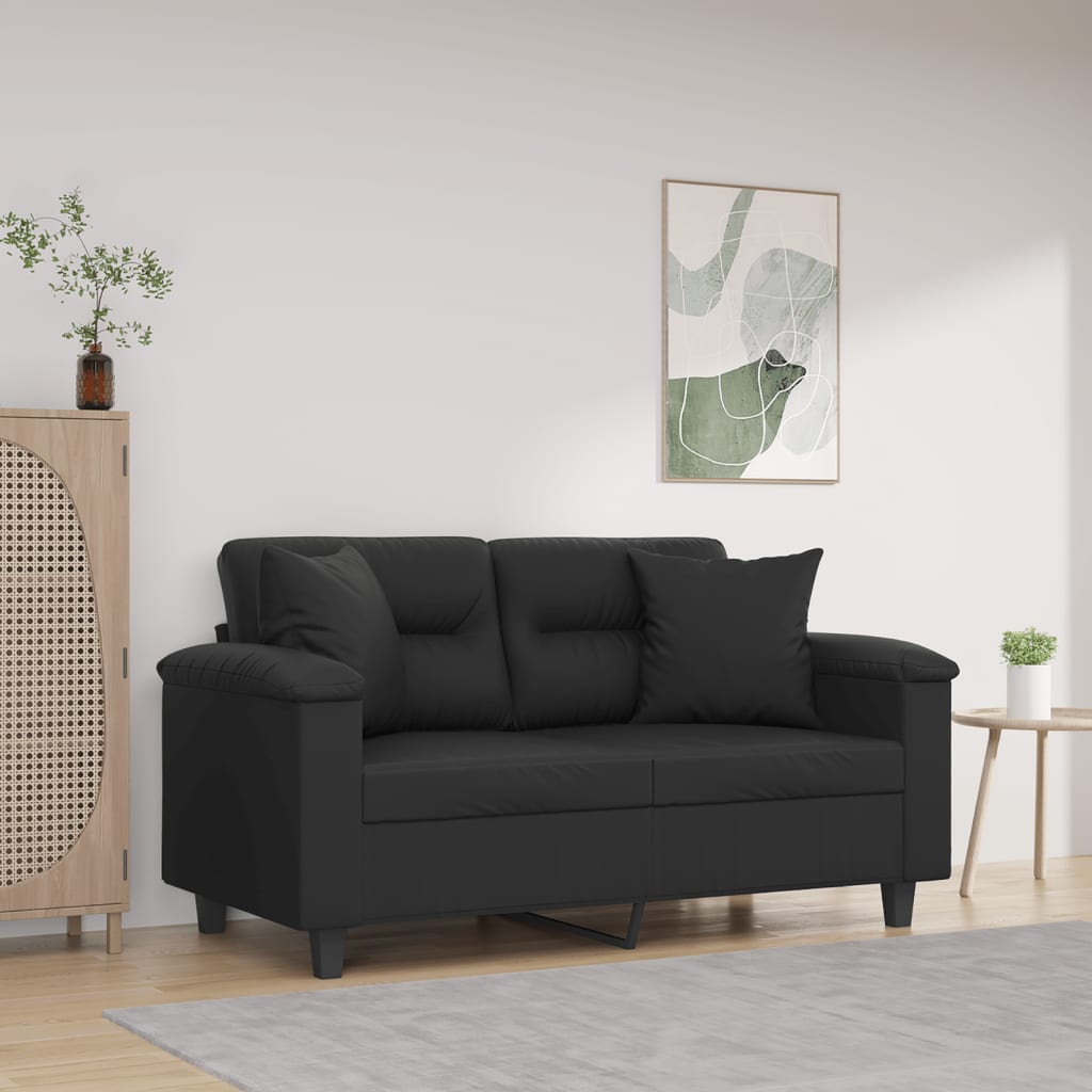2-osobowa sofa z poduszkami, czarna, 120 cm, sztuczna skóra vidaXL
