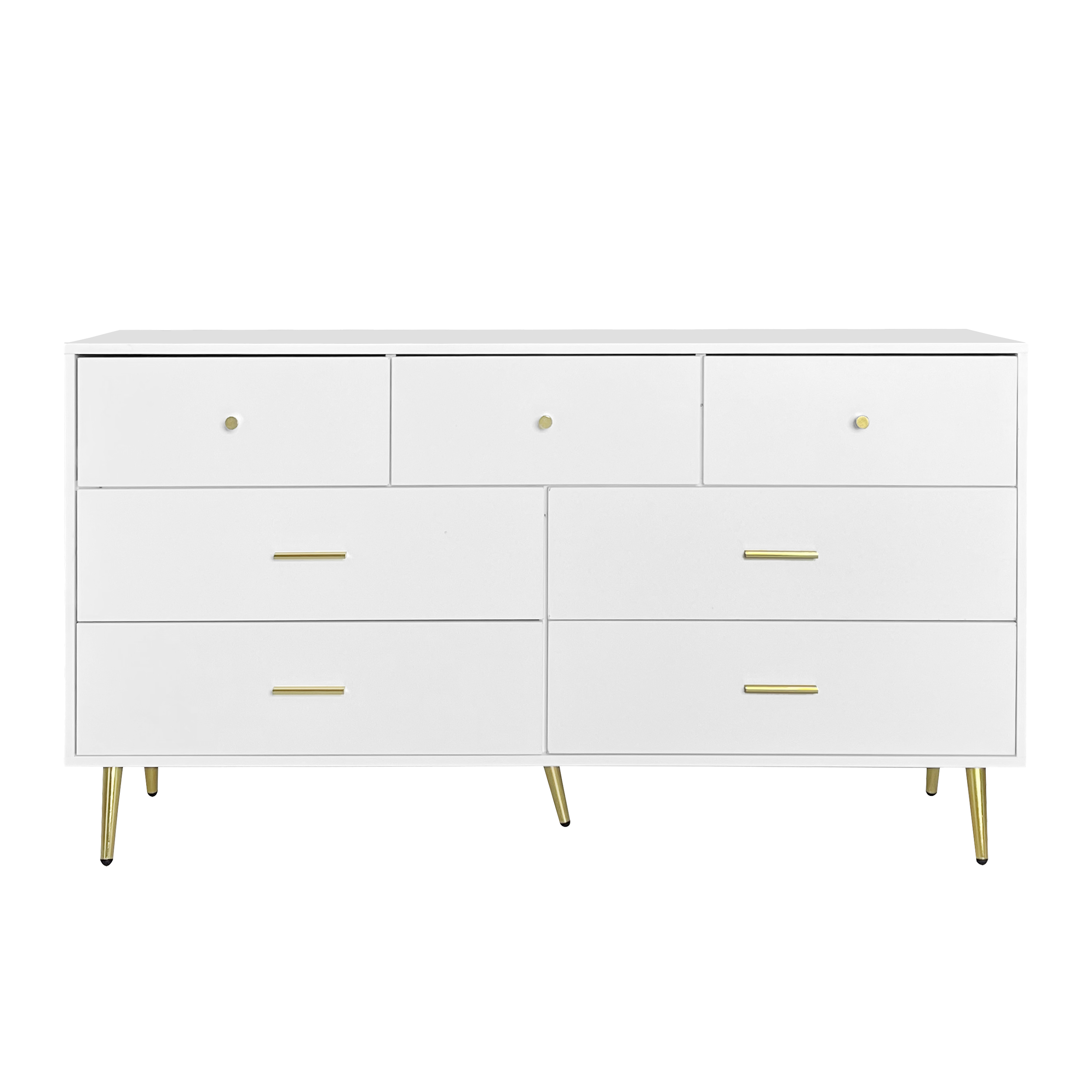 Biały kredens z siedmioma szufladami, wymiary 140×35×76 cm