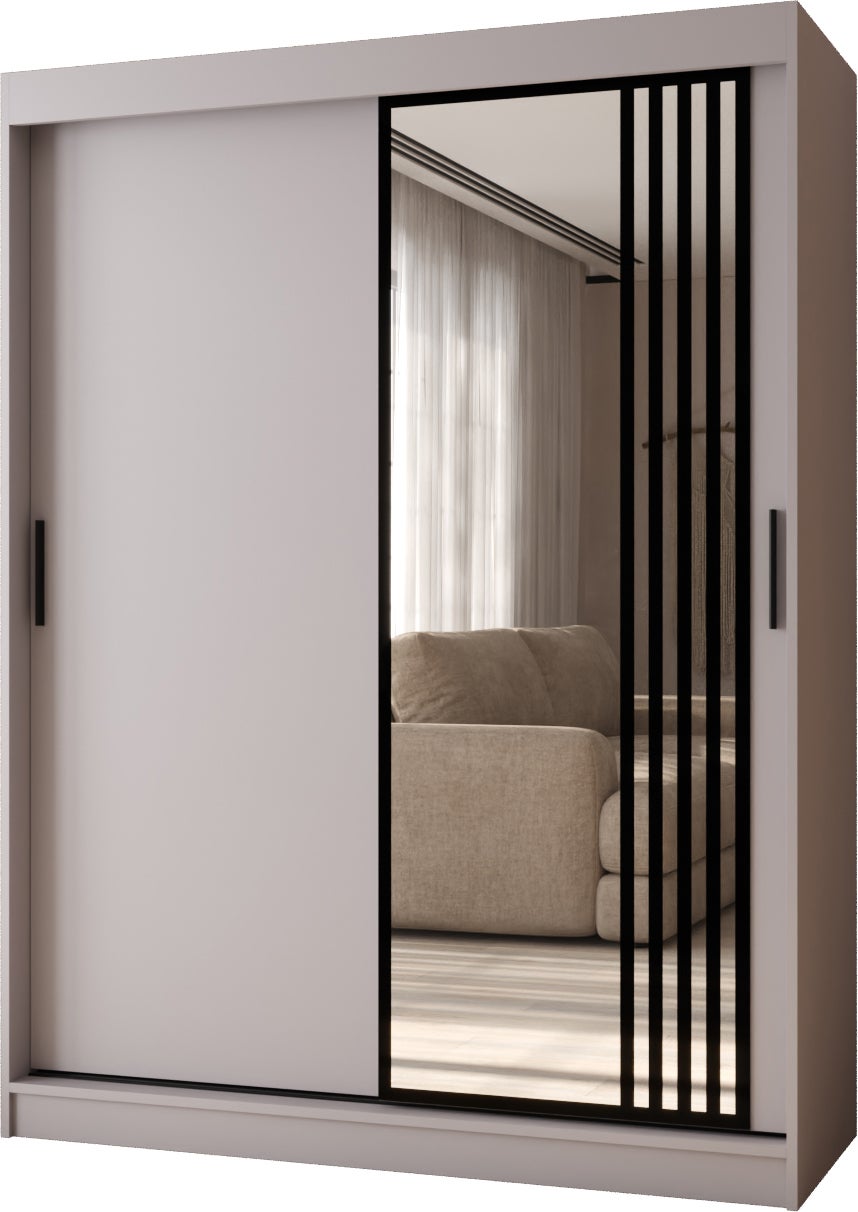 Szafa przesuwna z lustrem GLOSSY 150 x 62 x 200 kaszmir + u. czarny