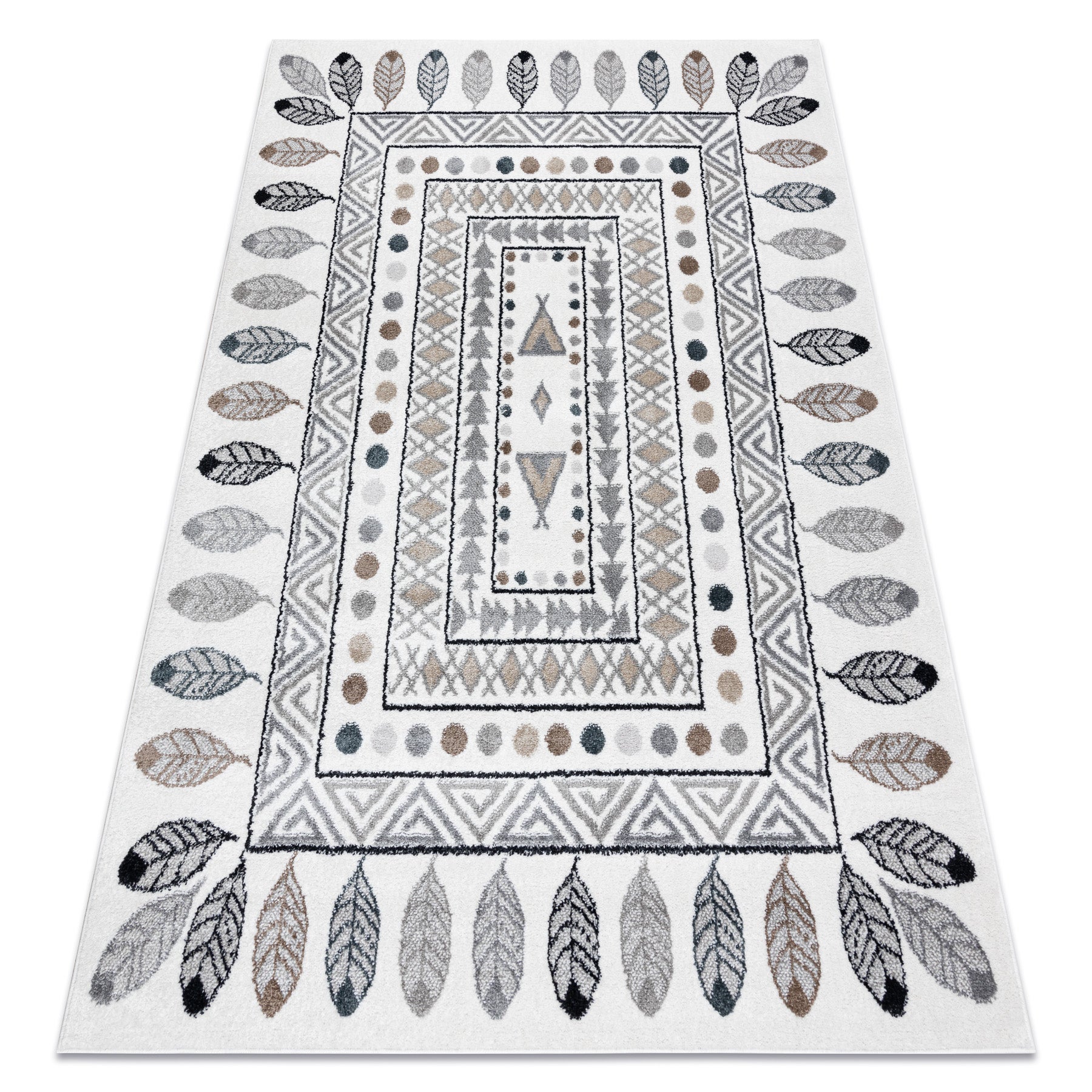 Dywan FUN Teepee dla dzieci, wzór indiański, ramka krem 120x170 cm