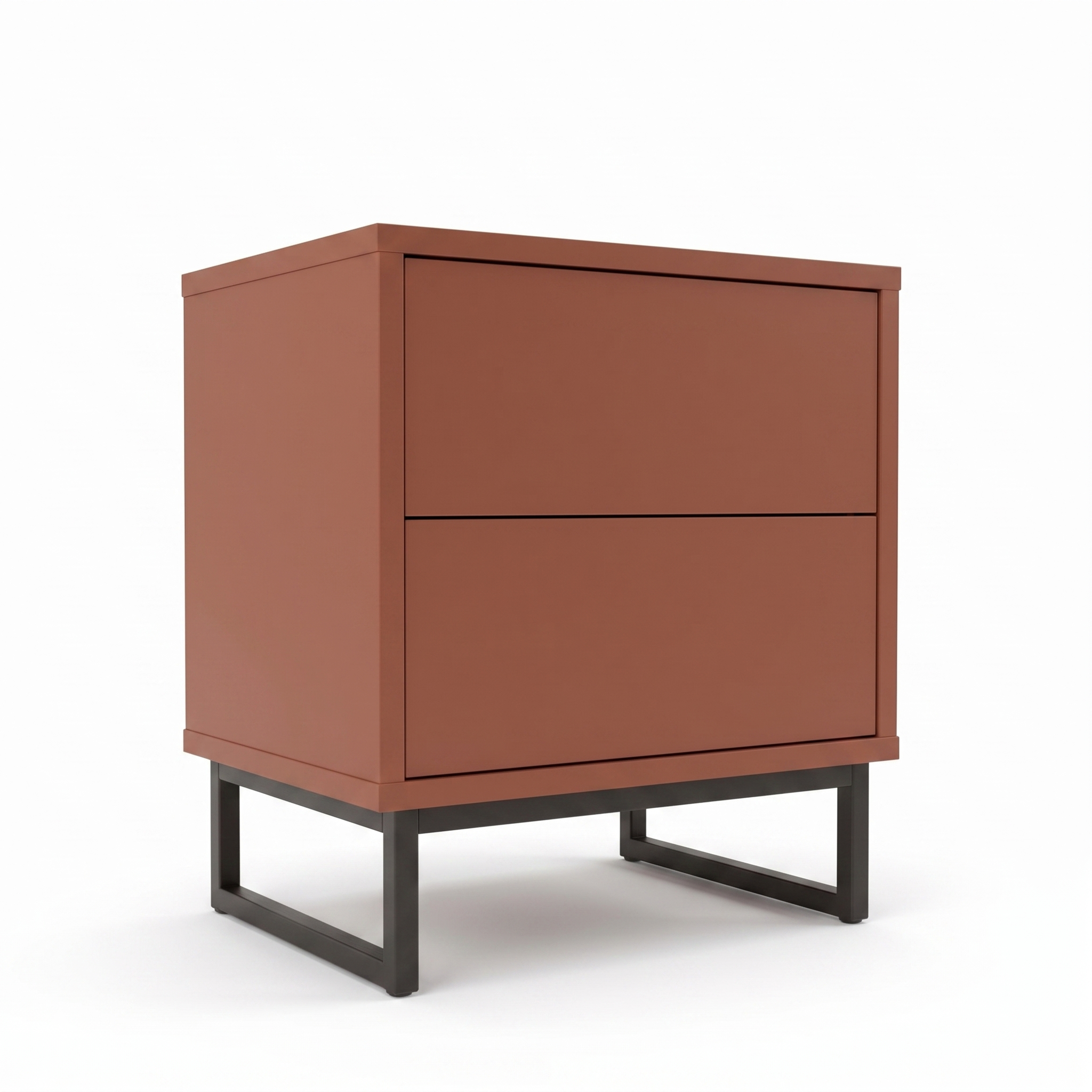 Stolik Nocny GENUA 43cm Czerwona Terakota Ceglasty Szafka Nocna Loft Boho PUSH TO OPEN Metalowy Stelaż