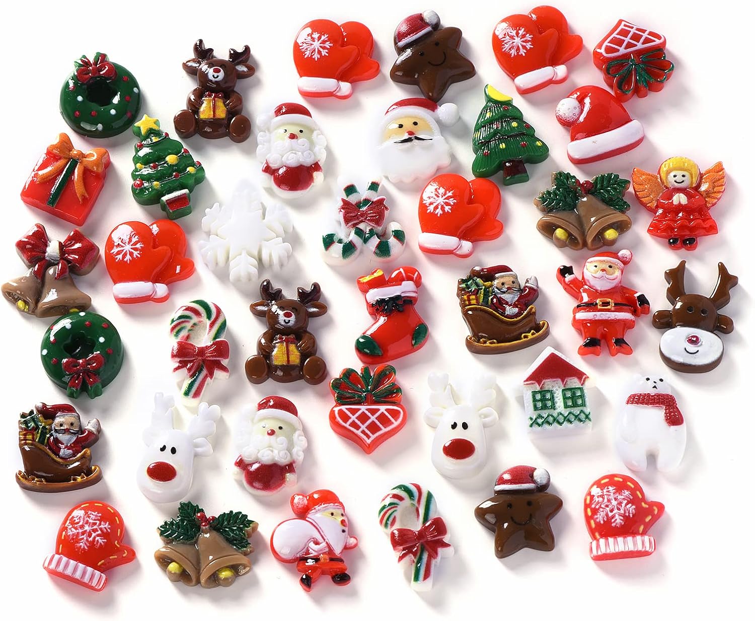 50 sztuk miniaturowych figurek z żywicy: Święty Mikołaj, choinka, bałwan, ozdoby świąteczne, małe ozdoby – na prezenty, kartki, do scrapbookingu, na c