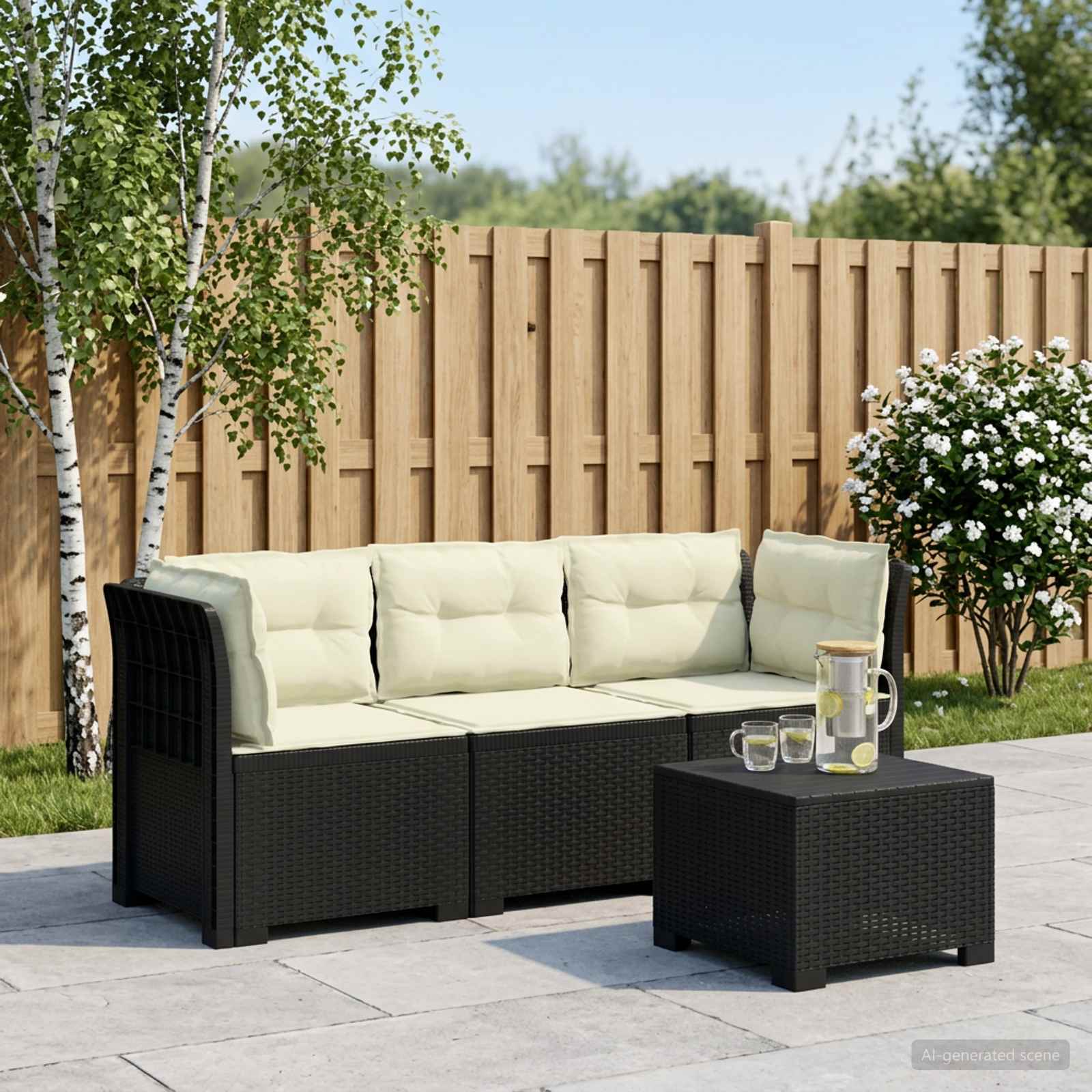Sofa ogrodowa 3-osobowa z poduszkami w rattanowym wyglądzie PP vidaXL