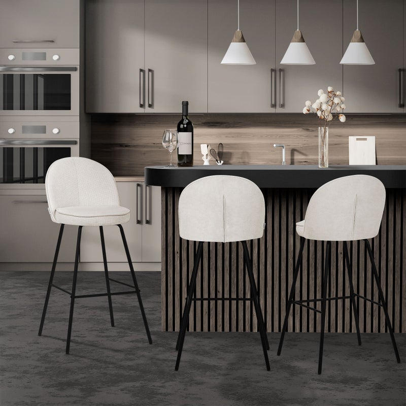 ML-Design zestaw 2 hokerów barowych beżowy 75 cm tapicerowanych wygodne ergonomiczne krzesła z oparciem i podnóżkiem metalowa konstrukcja