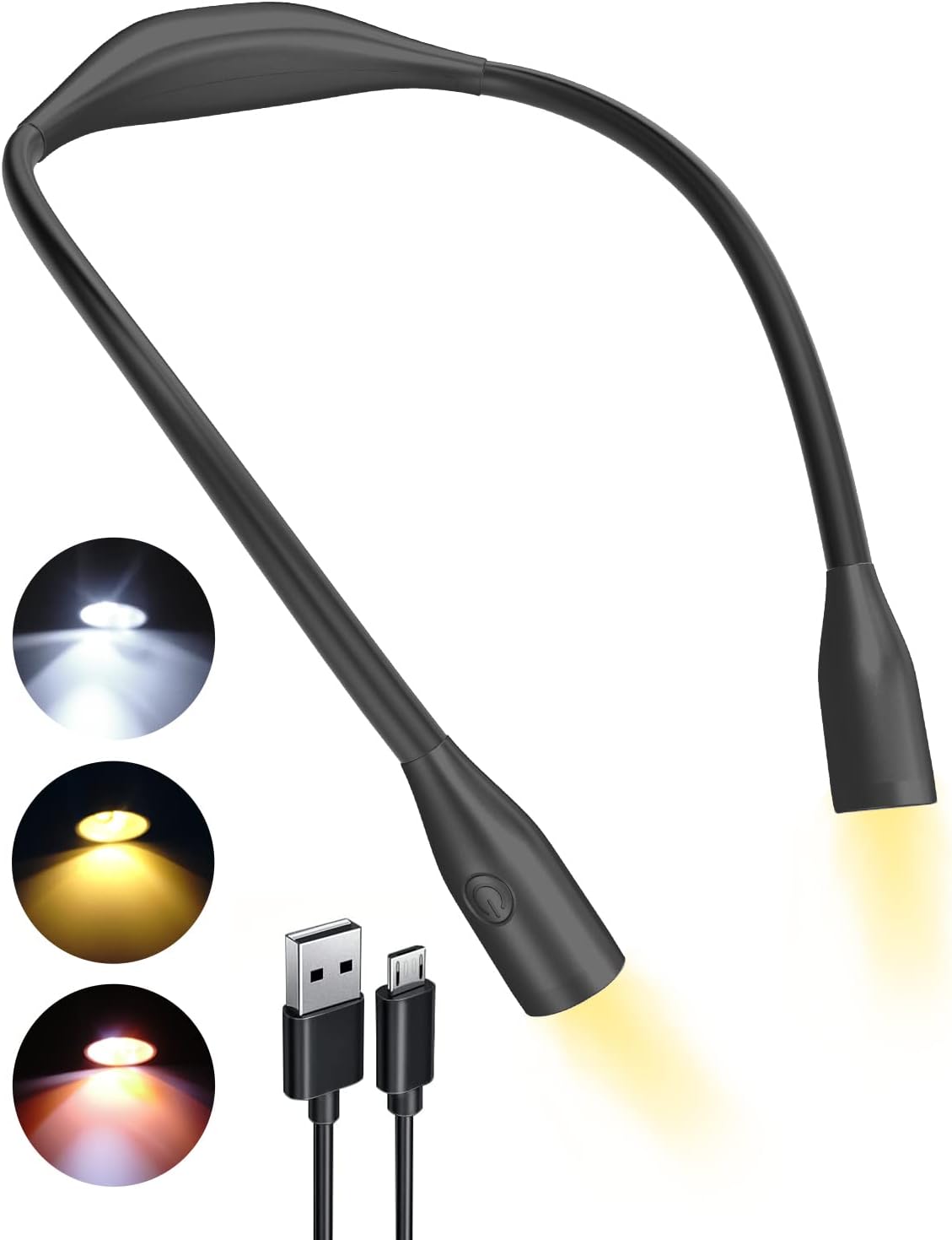 Akumulatorowa lampa do czytania na szyję – 3-kolorowa dioda LED, ochrona oczu – bez użycia rąk – do czytania w nocy, do szycia, na prezent – czarna
