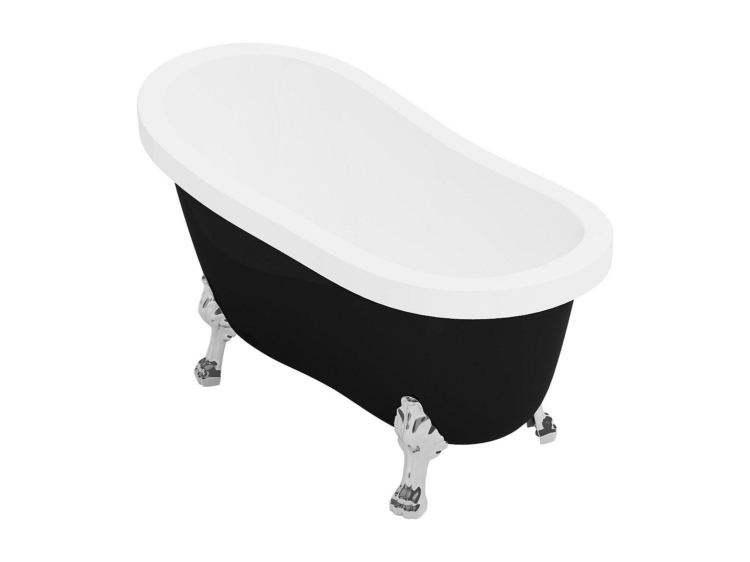 Wanna wolnostojąca retro ze srebrnymi nogami w kształcie lwich łap – 200 l – 145 x 74 x 77 cm – Czarna matowa – NISOS