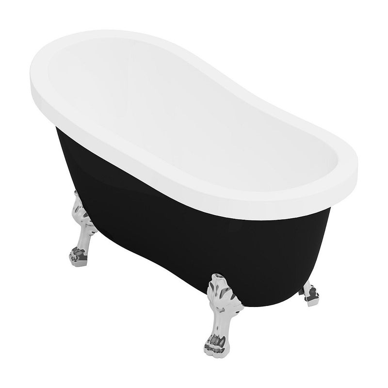 Wanna wolnostojąca retro ze srebrnymi nogami w kształcie lwich łap – 200 l – 145 x 74 x 77 cm – Czarna matowa – NISOS