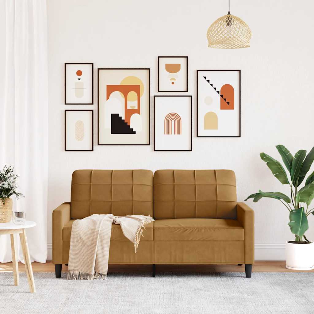 Sofa 2-osobowa, brązowa, 140 cm, tapicerowana aksamitem